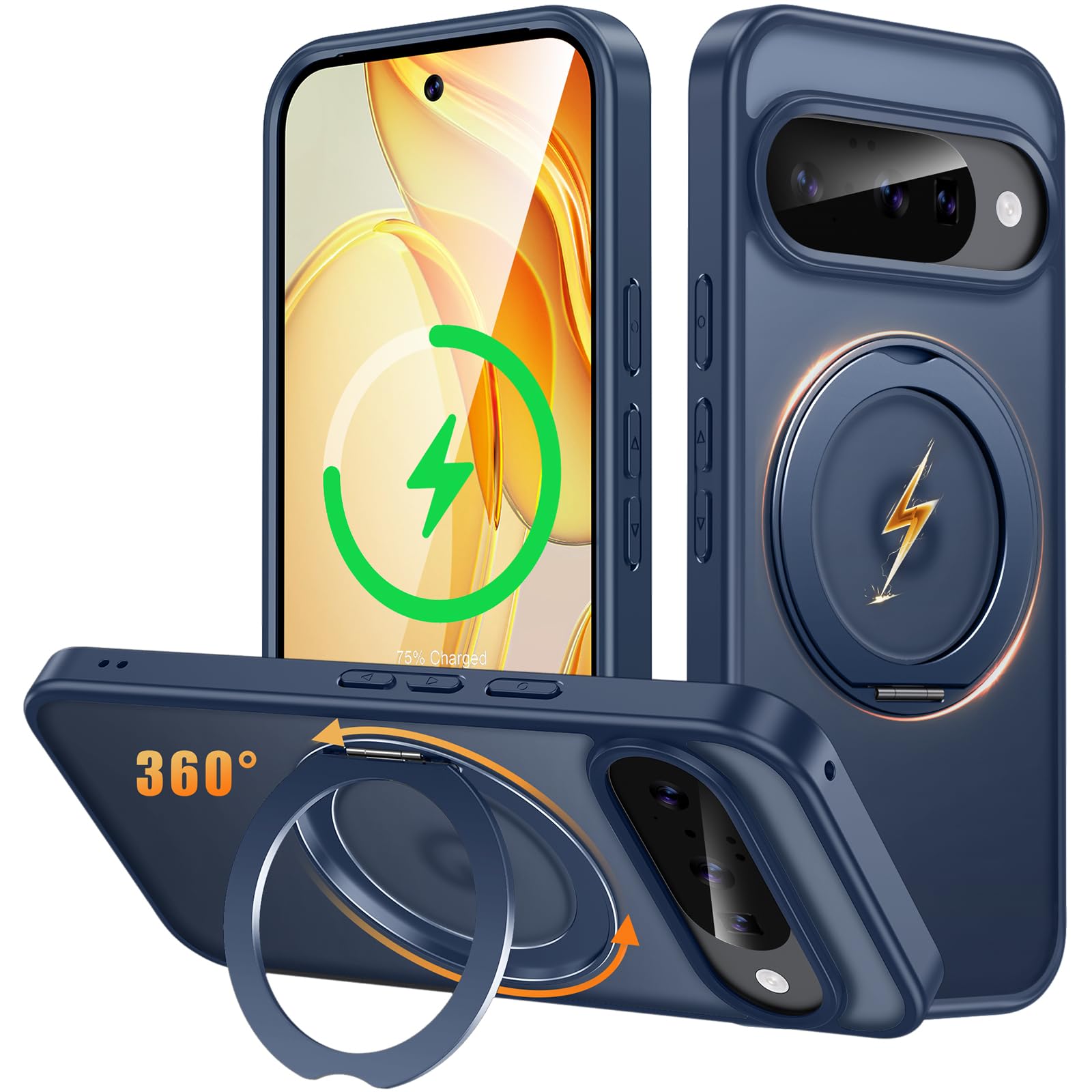 Google Pixel 10/10 Pro 用 ケース Magsafe対応 ワイヤレス充電 360°回転スタンド 縦横両対応 Gunwon スマホケース グーグル ピクセル 10/10 プロ 米軍規格 耐衝撃 半透明 マット感 マグセーフ 防指紋 リ