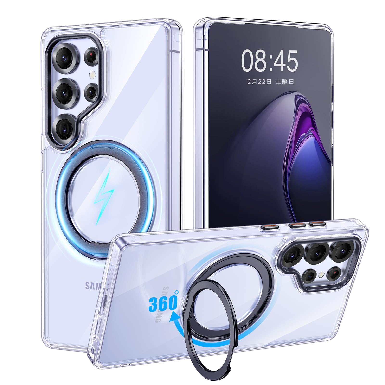 【米軍MIL標準尺度・Magsafe相応う】Galaxy S25 Ultra 用 容れもの MagSafe相応う 輪っか 360°回転させる照明ランプ役立つこと 縦横両相応う 澄み切った 黄ばみ押しとどめる 無線電話申し受ける 水晶体保護すること 耐衝撃 持ちはこぶ取りまかなう 銀河系S25 ウル