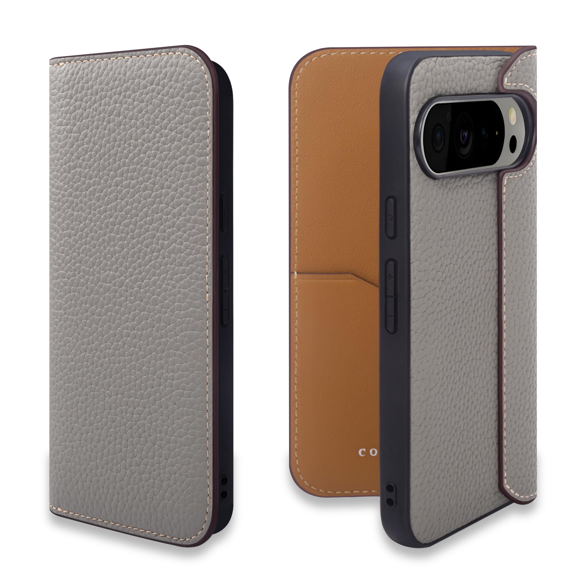 COGURE For Google Pixel 10 / 10 Pro スマホケース 手帳型 代替品 本革 シュリンクカーフレザー カード収納 ABS&TPU衝撃保護ケース 耐衝撃 液晶保護 磁石なし 専用ボックス付き COGPH-pi グレージュ｜WES STORE
