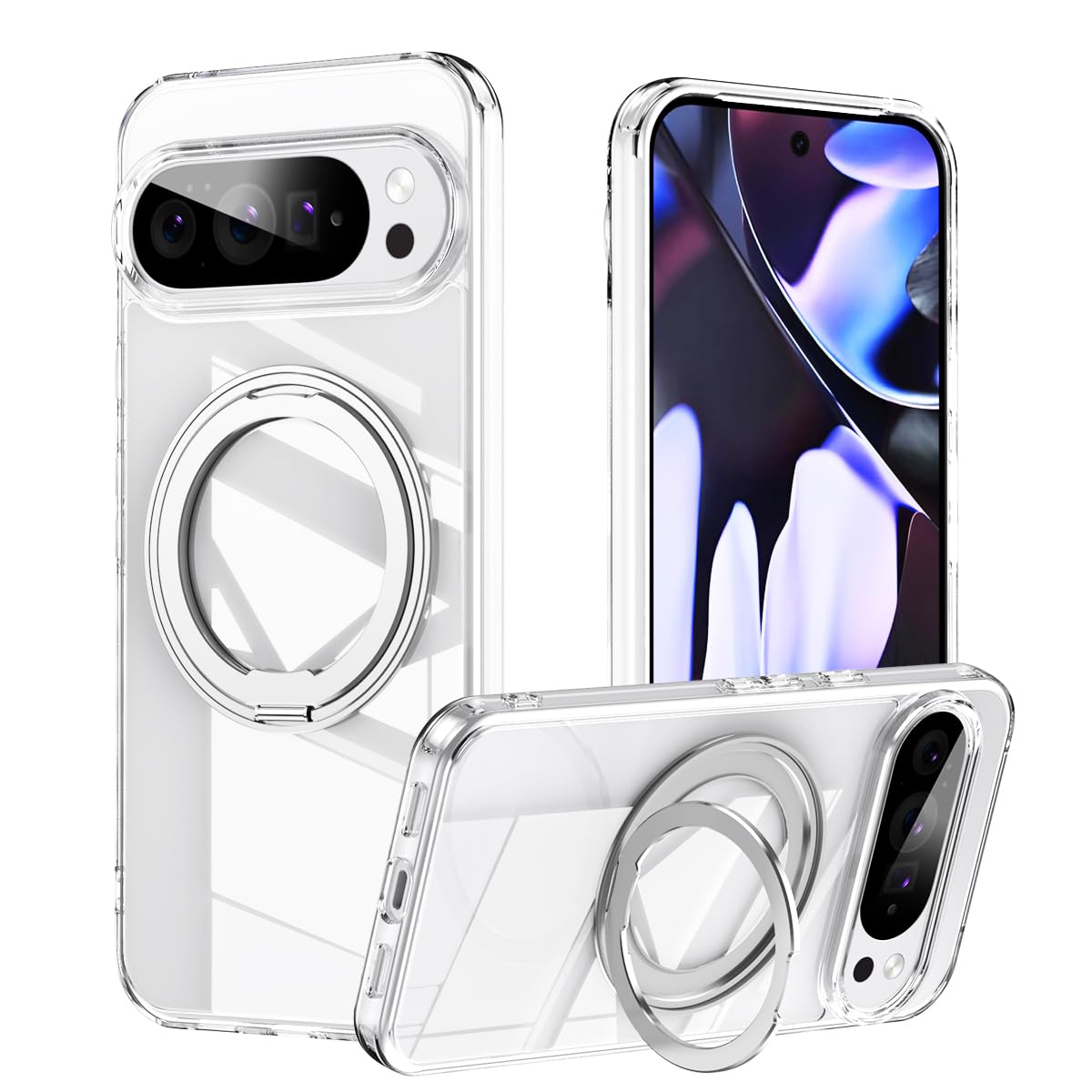 Google Pixel 10 / 10 Pro 用 クリアケース 360度回転 スタンド MagSafe対応 グーグルピクセル10 / 10 Pro カバー ワイヤレス充電 SUGOIDAN 携帯ケース リング pixel10 / 10 Pro ケース 透明 マグセーフ 軽量 スマ