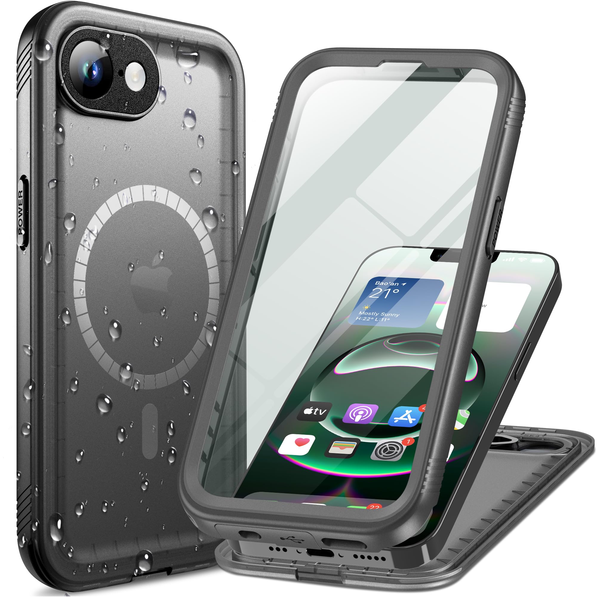 Cozycase magsafe iPhone 16eトップクラス 米軍IP68完全防水防塵 2m耐衝撃 全面保護 対応 SE 4 第四世代 iphonese SE4 携帯 magsafe ケース スリム 360度フルカバー強化両面前後頑丈ハード海 風呂 浮く水中撮