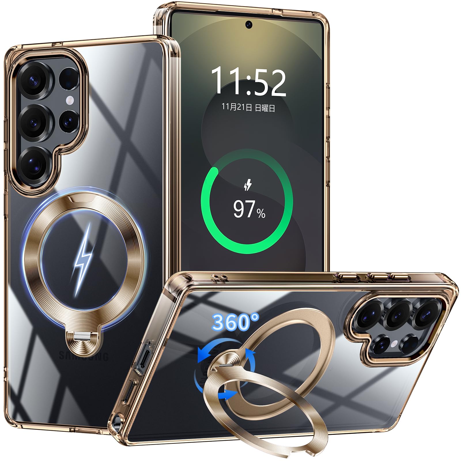 PETORA Galaxy S25 Ultra 用 容れもの せつ然たる 輪っか付き添い人 MagSafe相応う【360度回転させる式磁石照明ランプ・縦横両相応う】米軍MIL標準尺度 耐衝撃 水晶体保護すること 澄み切った 黄ばみ押しとどめる 上滑り打ちきり マグセーフワイヤレス充
