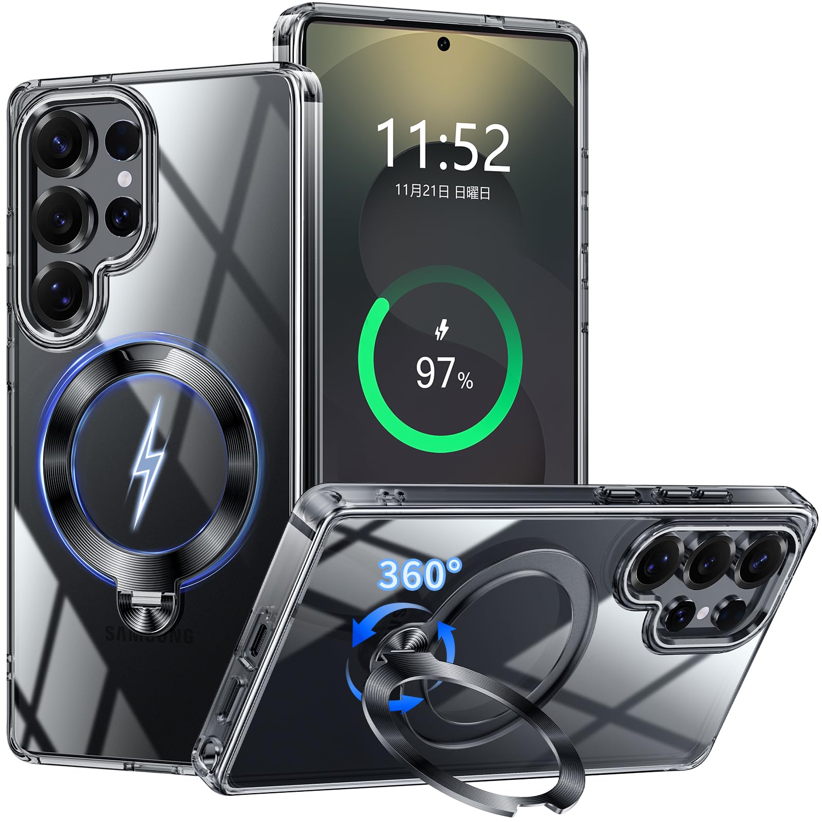 PETORA Galaxy S25 Ultra 用 容れもの せつ然たる 輪っか付き添い人 MagSafe相応う【360度回転させる式磁石照明ランプ・縦横両相応う】米軍MIL標準尺度 耐衝撃 水晶体保護すること 澄み切った 黄ばみ押しとどめる 上滑り打ちきり マグセーフワイヤレス充