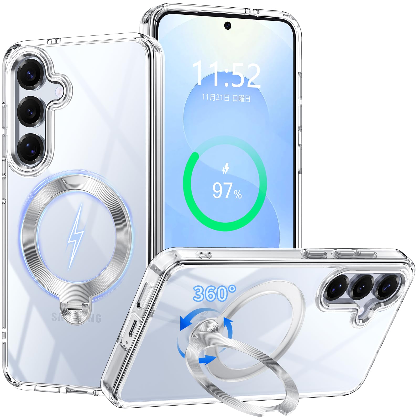 PETORA Galaxy S24 用 入れもの Galaxy S25 用 入れもの せつ然たる 輪っか付き添い人 MagSafe相応う【360度回転させる式磁石照明ランプ・縦横両相応う】米軍MIL標準尺度 耐衝撃 水晶体保護すること 澄み切った 黄ばみ押しとどめる 上滑り打ち切り マグセーフ