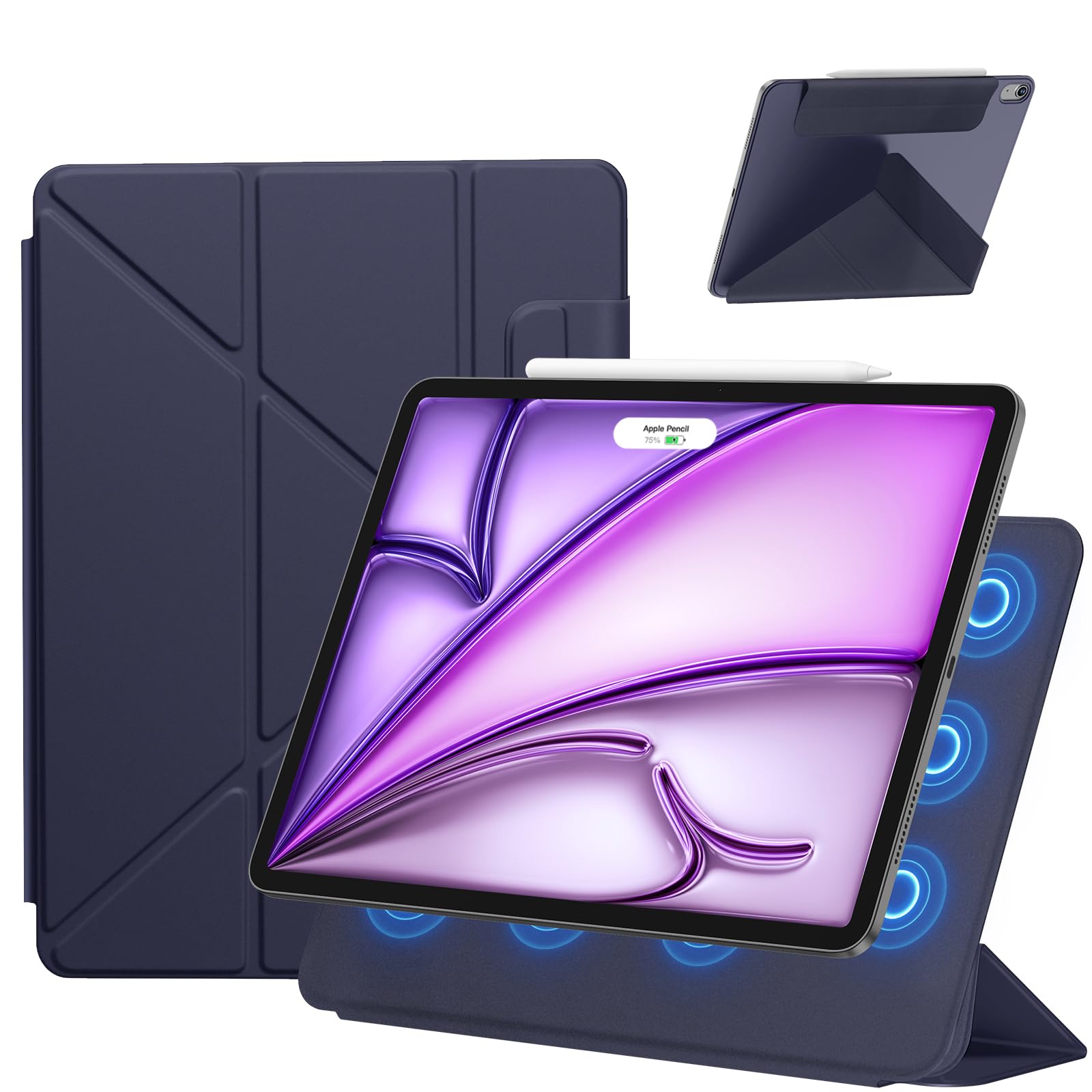 SANDUODD iPad Air 13in 入れもの M2/M3 (2024/2025) iPad Pro 12.9in 入れもの 第6/5/4時人(2022/2021/2020）通じる 横置＆縦置 角度自然調整能力のある ３角形照明ランプ 豪然たる磁石ねばり着く Pencil相応う 極薄 軽さ オー放り投げる