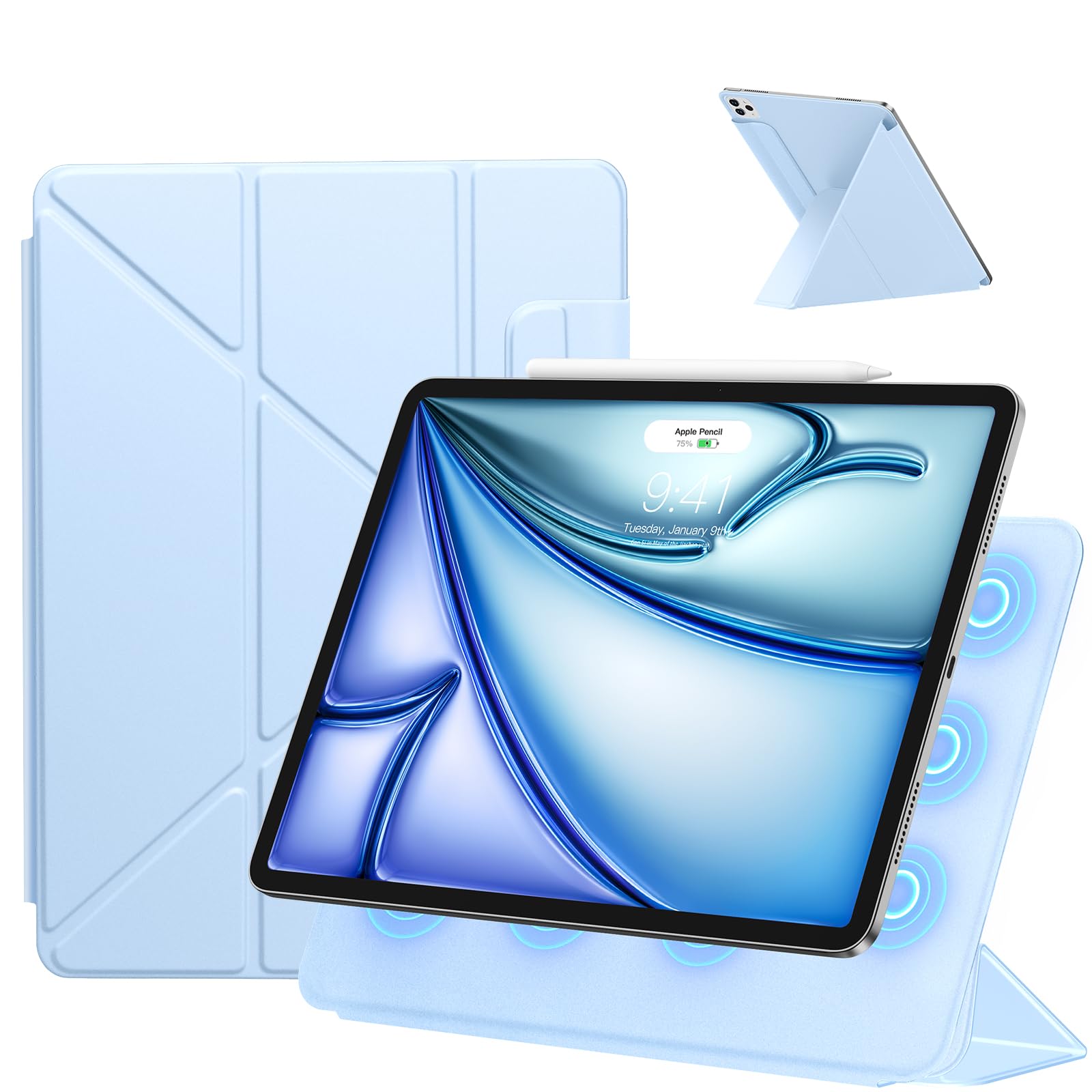 SANDUODD iPad Air 13in 入れもの M2/M3 (2024/2025) iPad Pro 12.9in 入れもの 第6/5/4時人(2022/2021/2020）通じる 横置＆縦置 角度自然調整能力のある ３角形照明ランプ 豪然たる磁石ねばり着く Pencil相応う 極薄 軽さ オー放り投げる