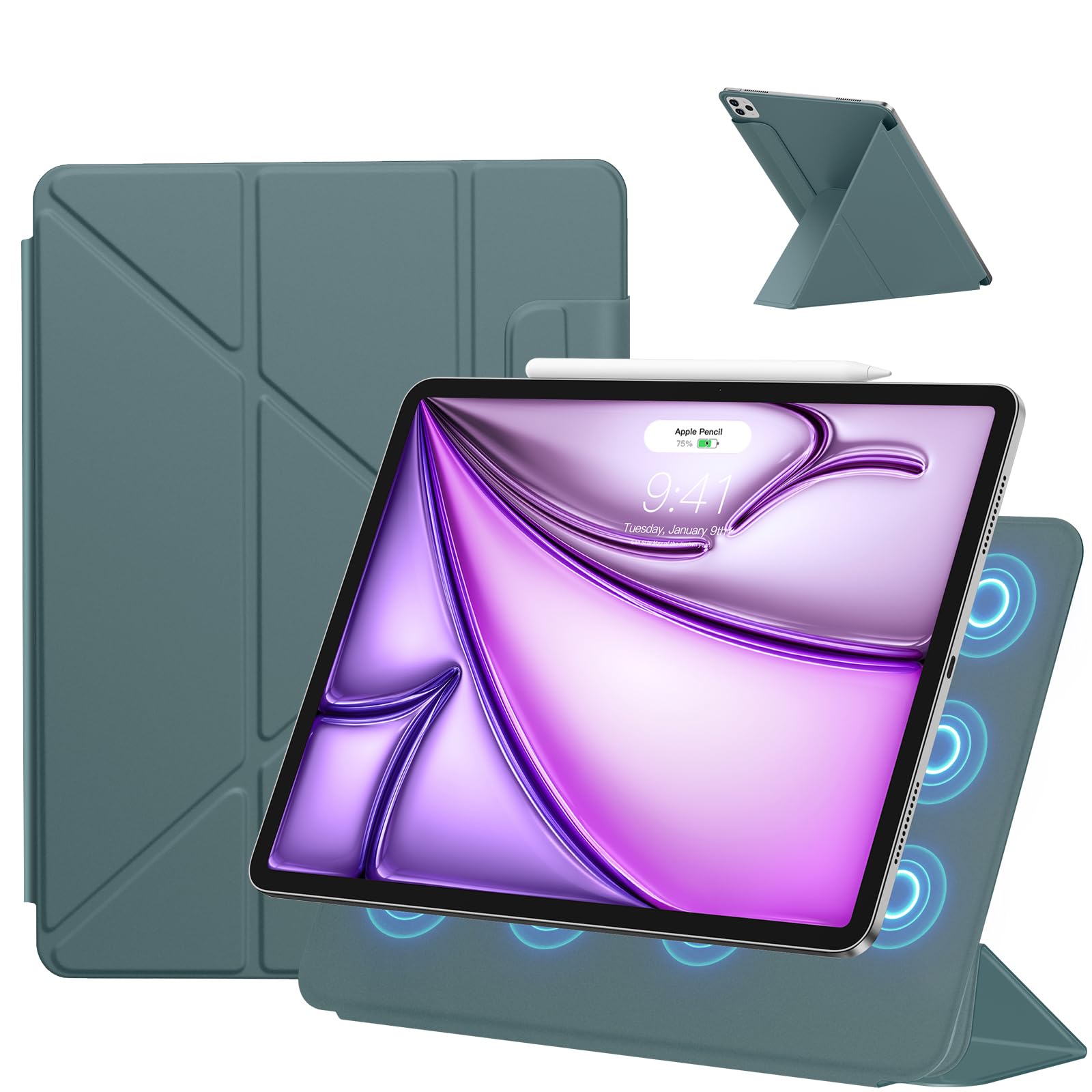 SANDUODD iPad Air 13in 入れもの M2/M3 (2024/2025) iPad Pro 12.9in 入れもの 第6/5/4時人(2022/2021/2020）通じる 横置＆縦置 角度自然調整能力のある ３角形照明ランプ 豪然たる磁石ねばり着く Pencil相応う 極薄 軽さ オー放り投げる