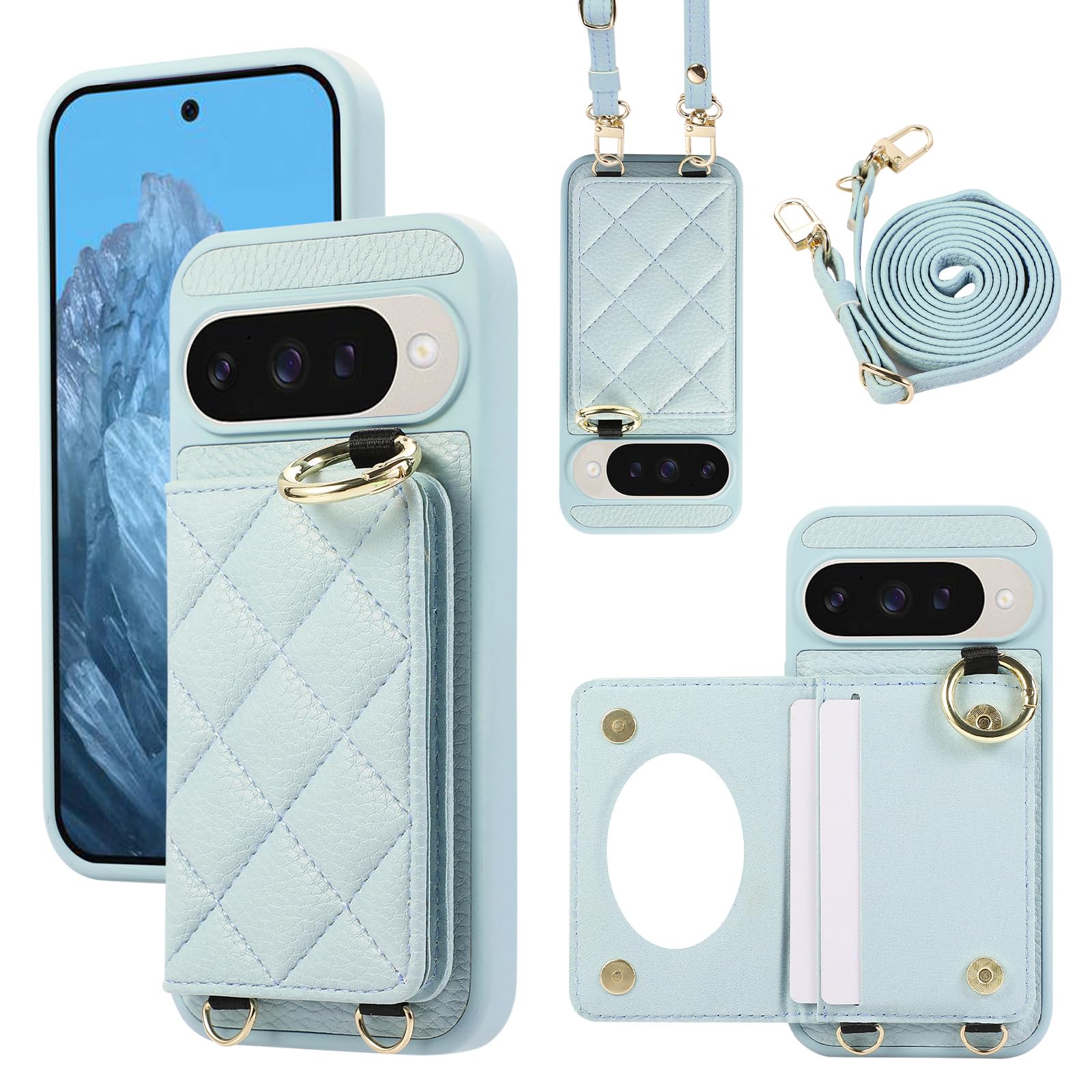 Succtopy Google Pixel 10/Pixel 10 Pro ケース 手帳型 ショルダー スマホケース ピクセル 10 プロ/ピクセル10 ケース 手帳型 鏡付き 肩がけ 首掛け 斜め掛け ストラップ着脱可 財布付き リング付き スト