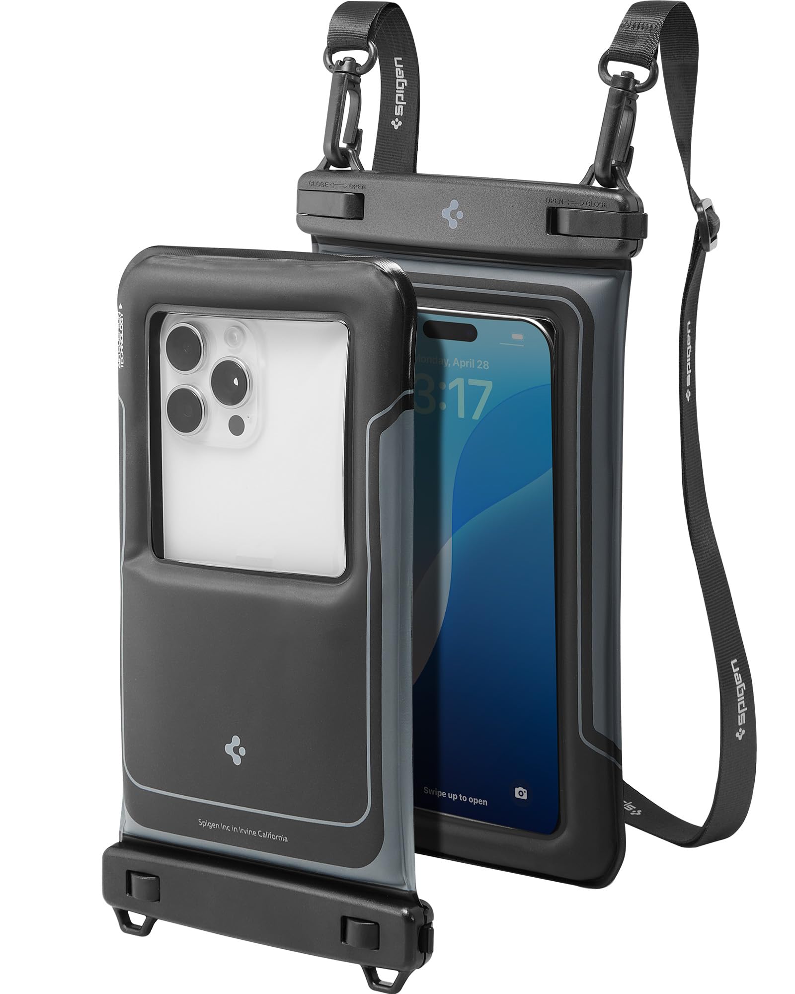 Spigen【水に浮く・2枚セット】スマホ 防水ケース IPX8 エア・クッション 顔認証 iPhone Pixel Xperiaに対応 フローティング防水ケース ACS09348 A611P (マットブラック)