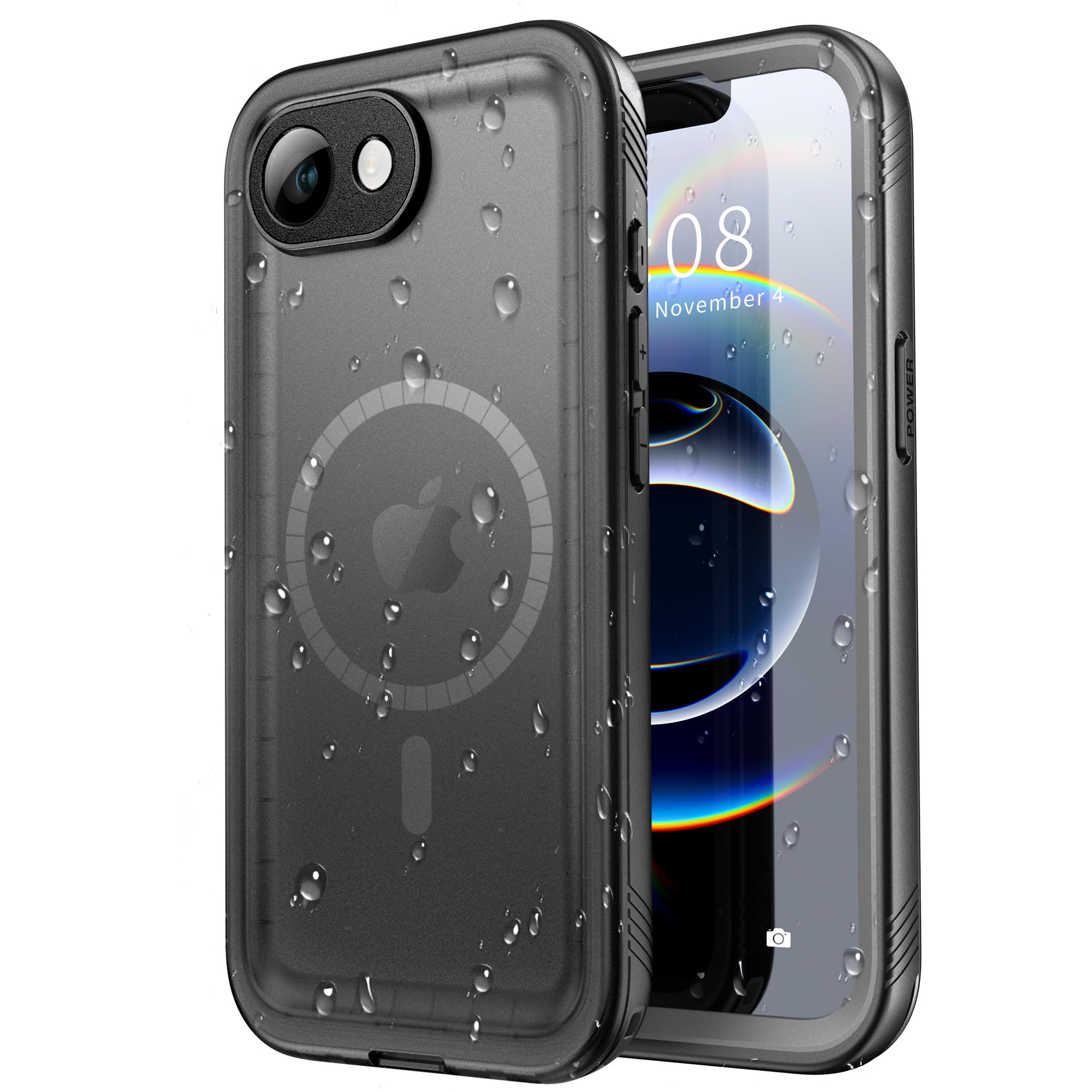 SPORTLINK iPhone 16e 用 防水ケース iPhone 16e MagSafe ケース完全防水 IP68防水等級 マグネット搭載 MagSafe対応 防雪 防塵 耐衝撃 360°全面保護 QI充電 フェイスID 認証対応 ワイヤレス充電 フェイスID 認