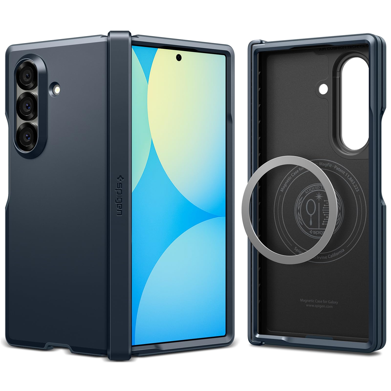 Spigen 【打ち立てる18年の科学技術力】Galaxy Z Fold7 入れもの 蝶つがい防御すること 耐衝撃 MagFit相応う 蹴りつける照明ランプ付き添い人 指紋押しとどめる 水晶体防御すること タフアーマー・プロ・マグフィット ACS09550 (シエラブルー)