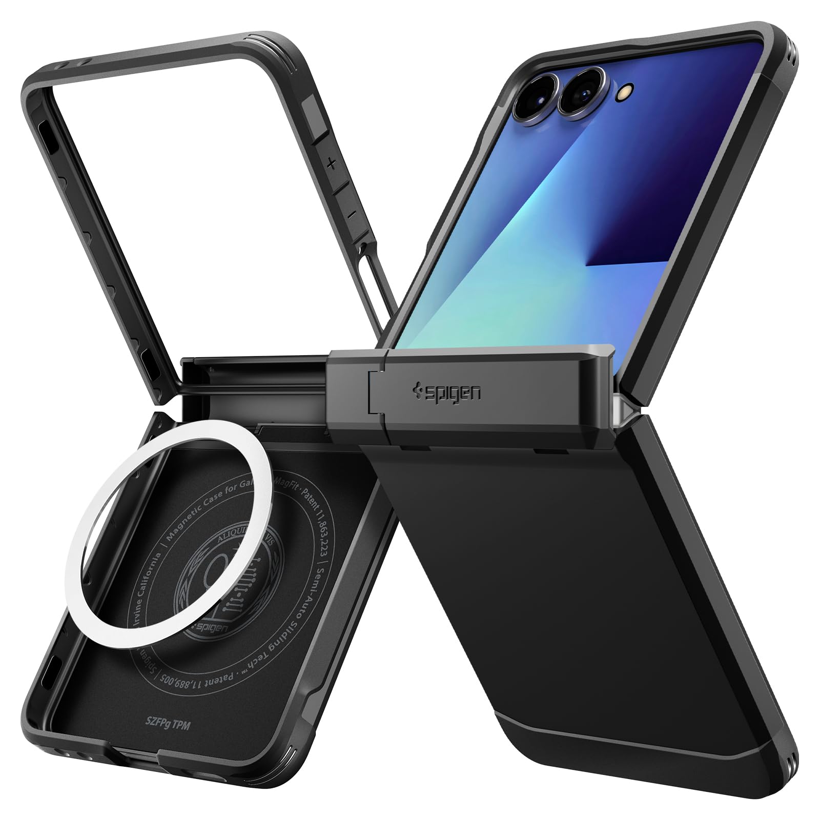 Spigen 【創業18年の技術力】Galaxy Z Flip7 ケース ヒンジ保護 耐衝撃 MagFit対応 指紋防止 レンズ保護 タフアーマー・プロ・マグフィット ACS09561 (ブラック)