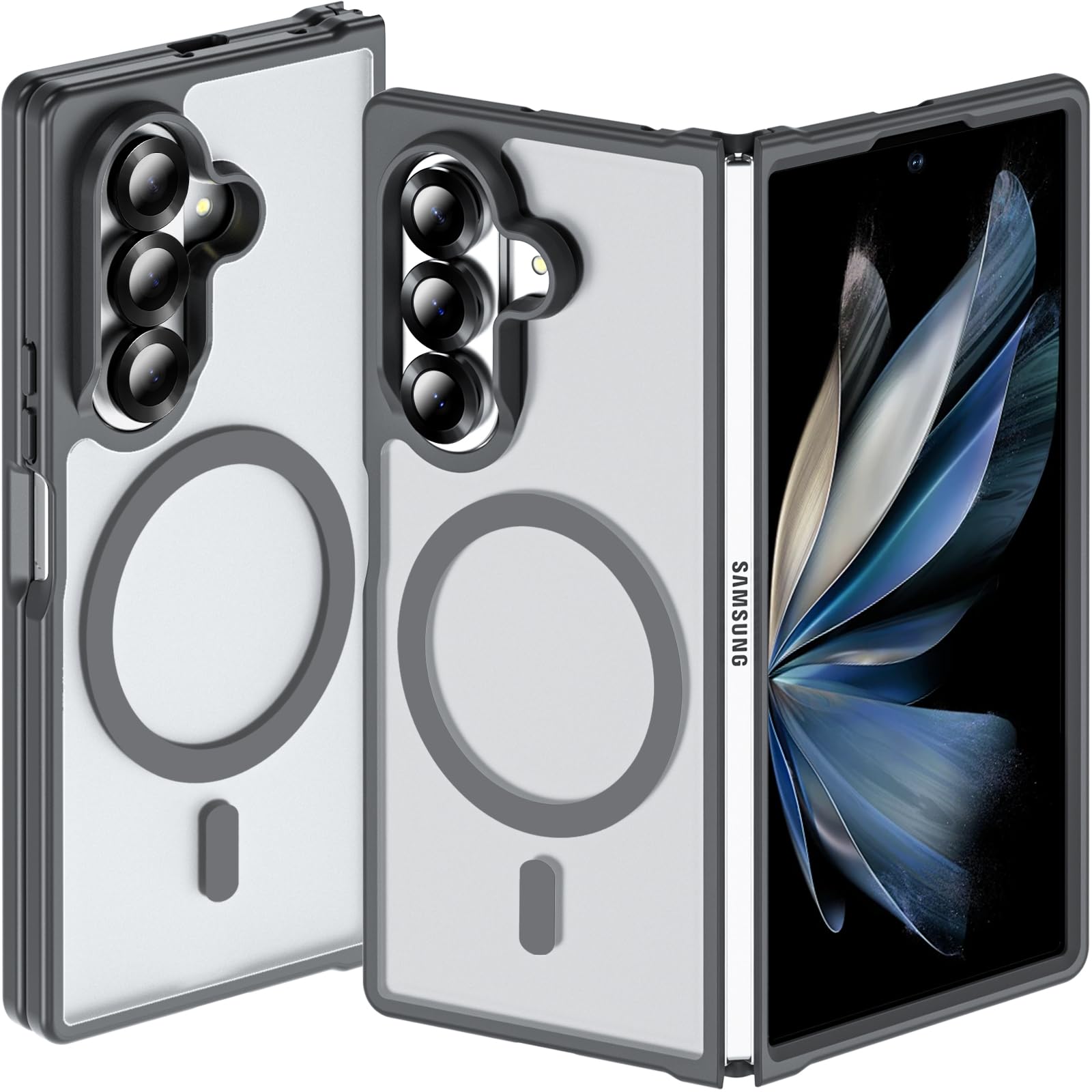 Galaxy Z Fold 7 ケース【MagSafe対応】半透明 耐衝撃 米軍MIL規格 黄変防止 指紋防止 ワイヤレス充電対応 Z Fold7 ケース 強化フロントカバー (グレー)|WES STORE