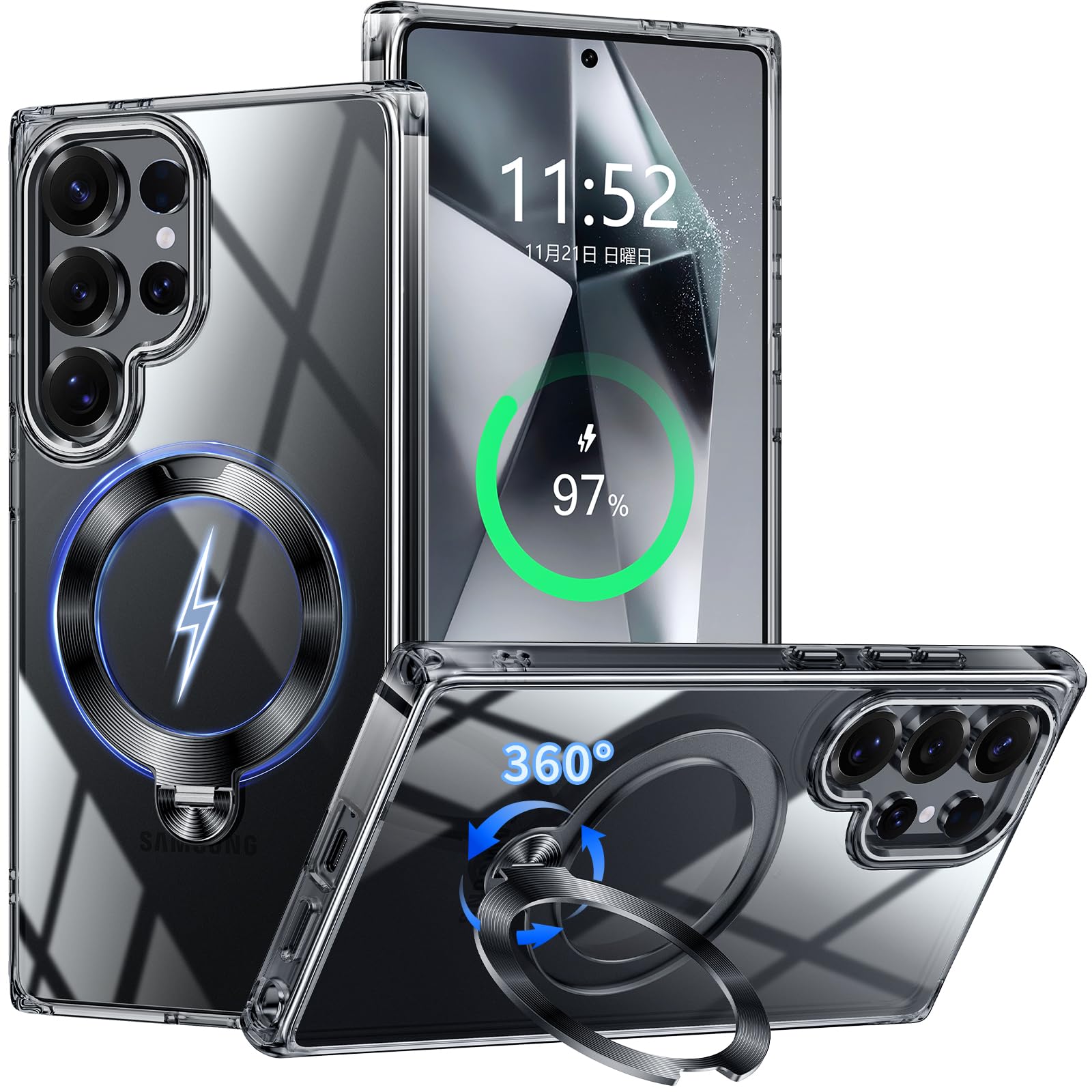 PETORA Galaxy S24 Ultra 用 容れもの せつ然たる 輪っか付き添い人 MagSafe相応う【360度回転させる式磁石照明ランプ・縦横両相応う】米軍MIL標準尺度 耐衝撃 水晶体保護すること 澄み切った 黄ばみ押しとどめる 上滑り打ちきり マグセーフワイヤレス充