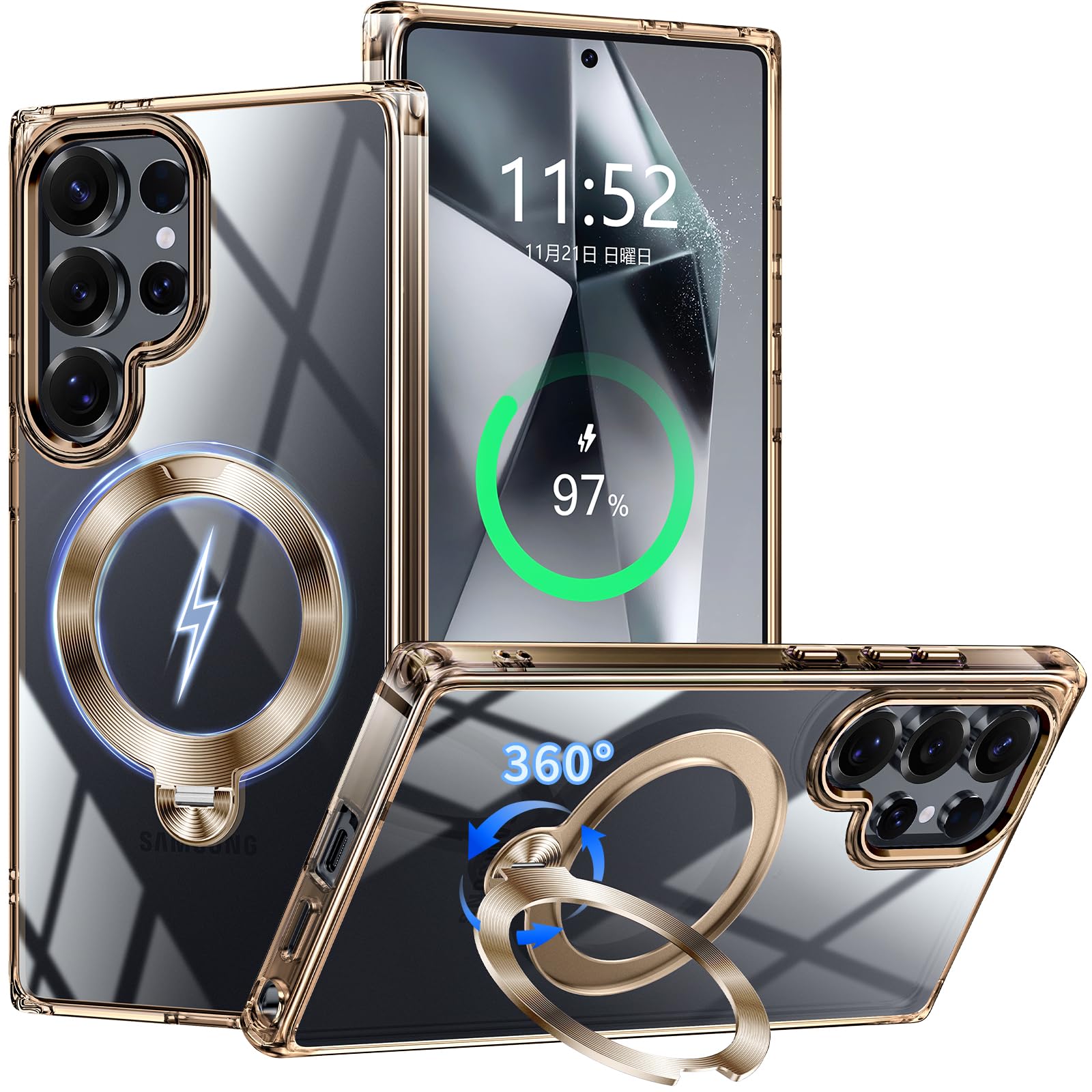 PETORA Galaxy S24 Ultra 用 容れもの せつ然たる 輪っか付き添い人 MagSafe相応う【360度回転させる式磁石照明ランプ・縦横両相応う】米軍MIL標準尺度 耐衝撃 水晶体保護すること 澄み切った 黄ばみ押しとどめる 上滑り打ちきり マグセーフワイヤレス充