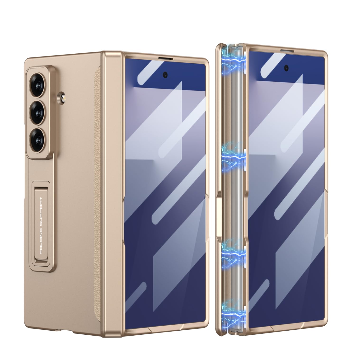 Galaxy Z Fold7 ケース ガラスフィルム付き Samsung ギャラクシーZ フォールド7 / SC-56F / SCG34 用 カバー ヒンジ保護 カメラレンズ保護 全面保護 Uovon スマホケース スタンド付き ストラップ穴付き お