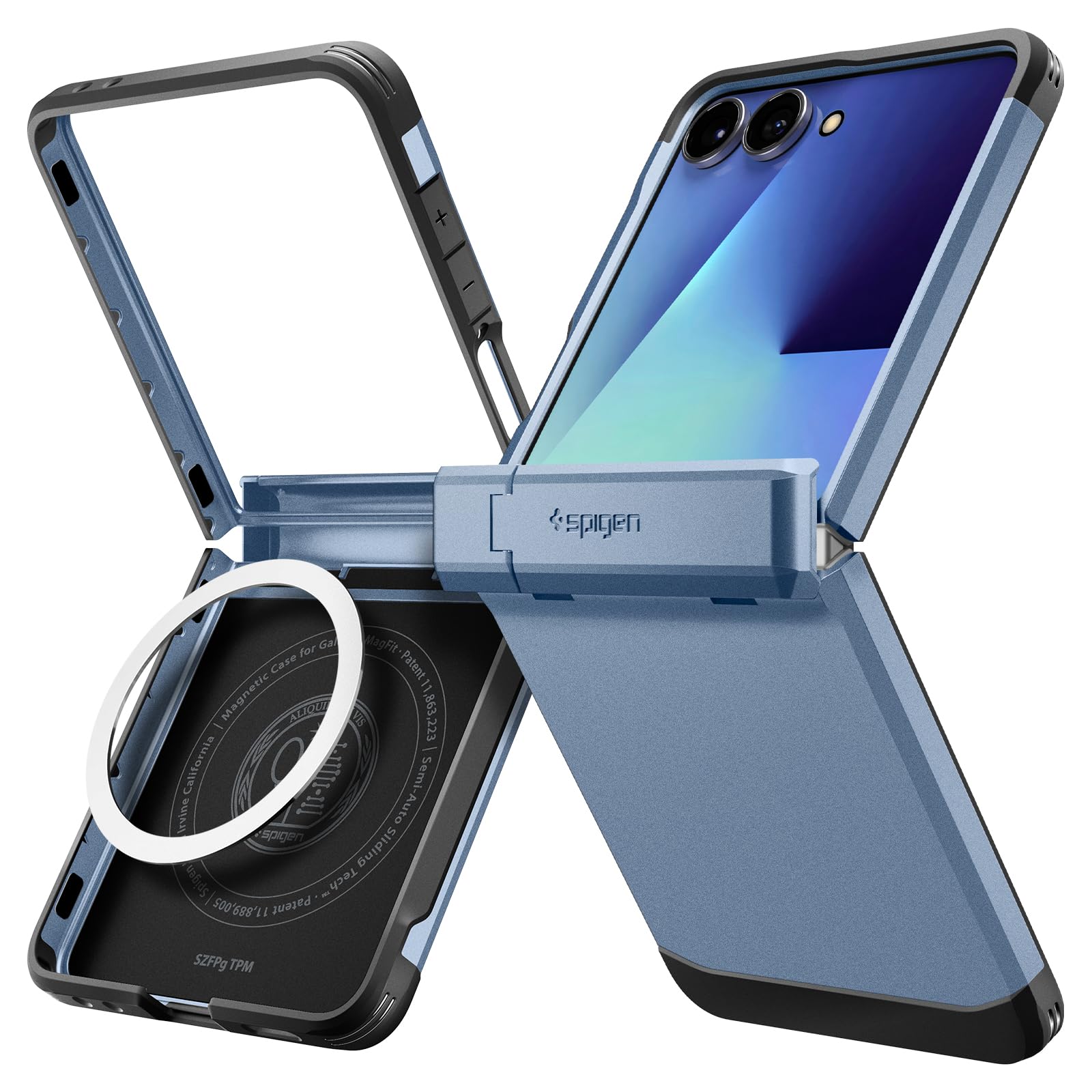Spigen 【創業18年の技術力】Galaxy Z Flip7 ケース ヒンジ保護 耐衝撃 MagFit対応 指紋防止 レンズ保護 タフアーマー・プロ・マグフィット ACS09562 (シエラブルー)