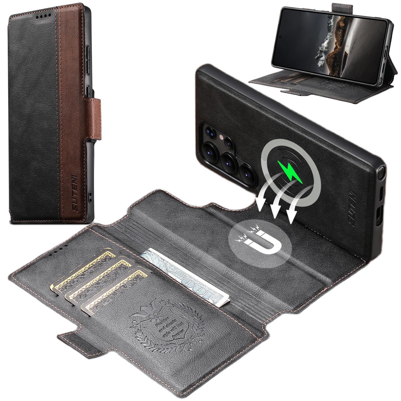 JCGOOD Samsung Galaxy S25 Ultra 容れもの 万覚え帳型 引きはなつ式 2インチ1 取りはらい能力のある MagSafe相応う小宇宙 S25 Ultra 容れもの 万覚え帳 引きはなつ型 歌留多納める 無線電話申し受ける相応うサムスン S25 ウルトラ 取りまかなう 照明ランプ機