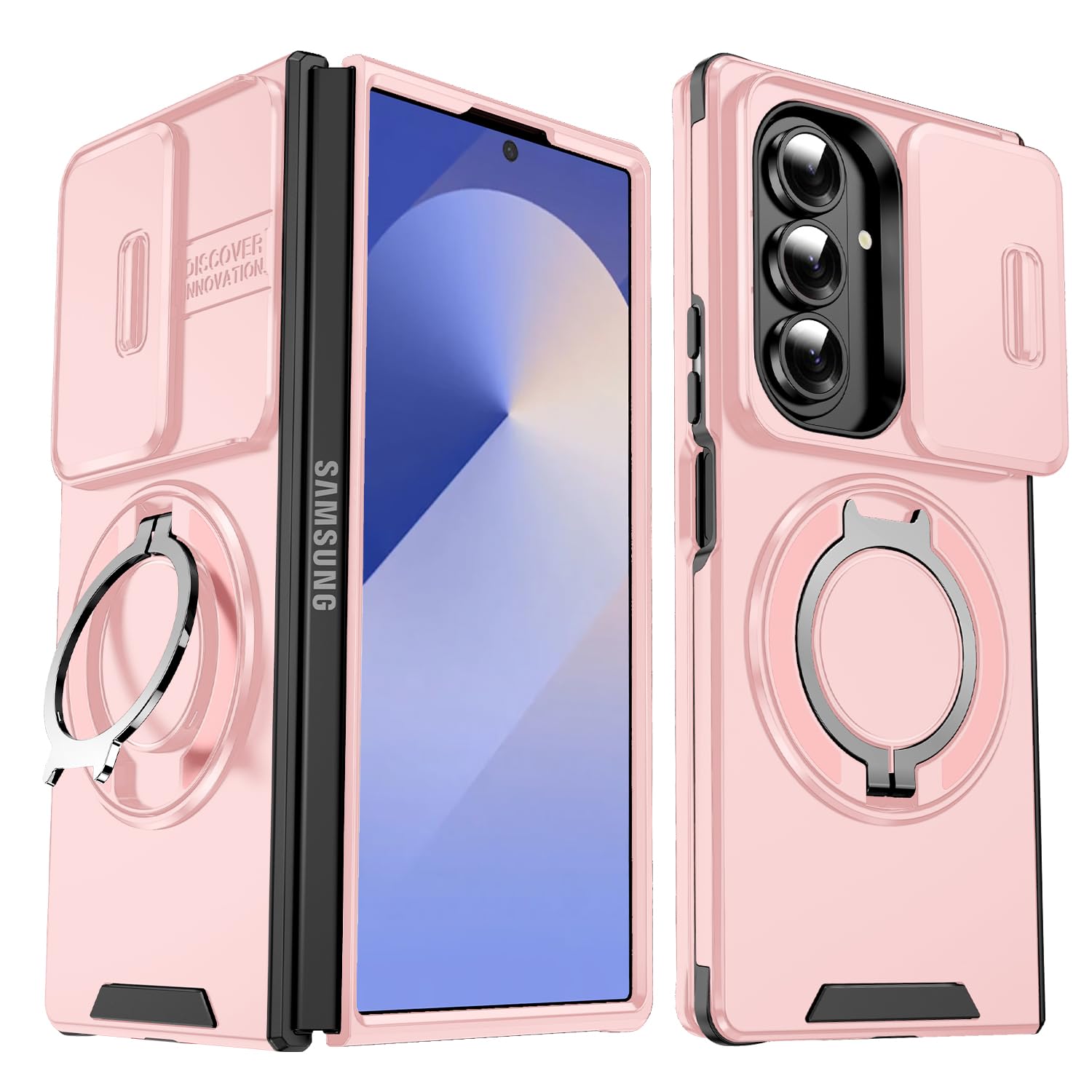 Anlalish携帯ケース 適用する Samsung Galaxy Z Fold 7 ケース 持っているカメラ保護 耐衝撃 Galaxy Z Fold 7 スマホカバー リング人 気 オシャレ車載ホルダー 対応 スライド 保護 カード (ローザ)