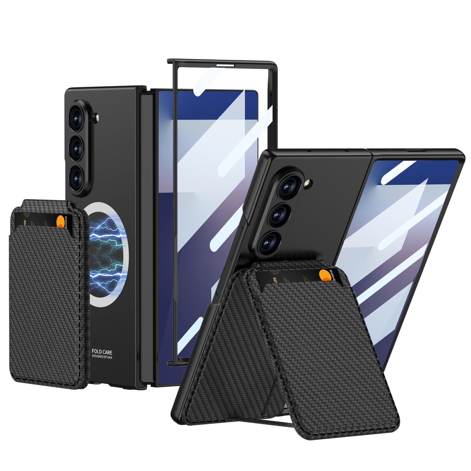 【Galaxy Z Fold7専用】手帳型ケース 超薄軽量 マグネットカードホルダー付き 360度防護 鋼化ガラス一体型 磁気充電対応 スタンド機能 防指紋加工 レンズ保護 カバー マットの表面 折り畳み 面