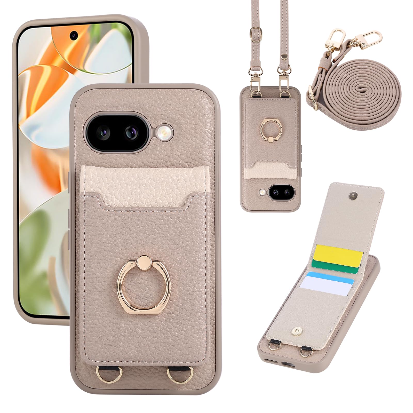 Yuotky for Google Pixel 9A ケース 手帳型 グーグルピクセル9A ケース ショルダー Googleピクセル9A カバー 背面手帳型 ぐーくるぴくせる9a スマホケース リング付き スタンド機能 カード収納 肩掛け
