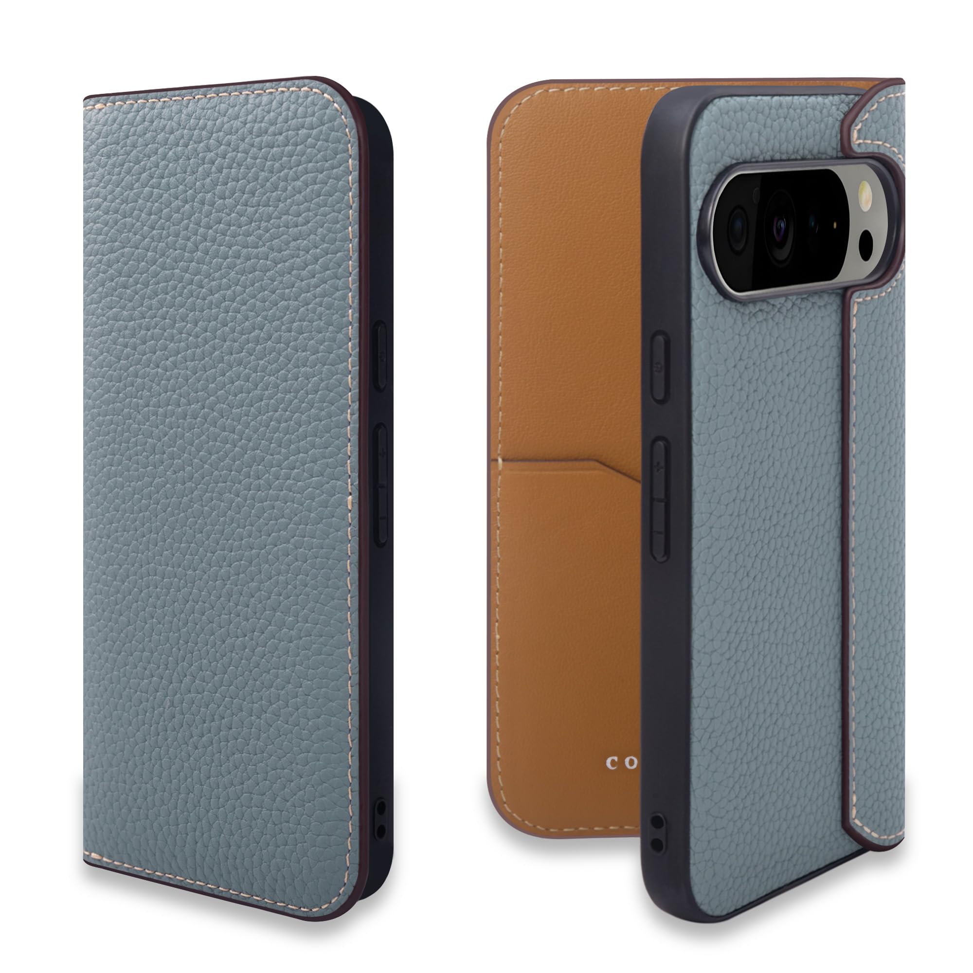 COGURE For Google Pixel 10 / 10 Pro スマホケース 手帳型 代替品 本革 シュリンクカーフレザー カード収納 ABS&TPU衝撃保護ケース 耐衝撃 液晶保護 磁石なし 専用ボックス付き COGPH-pi ブルーリン|WES STORE