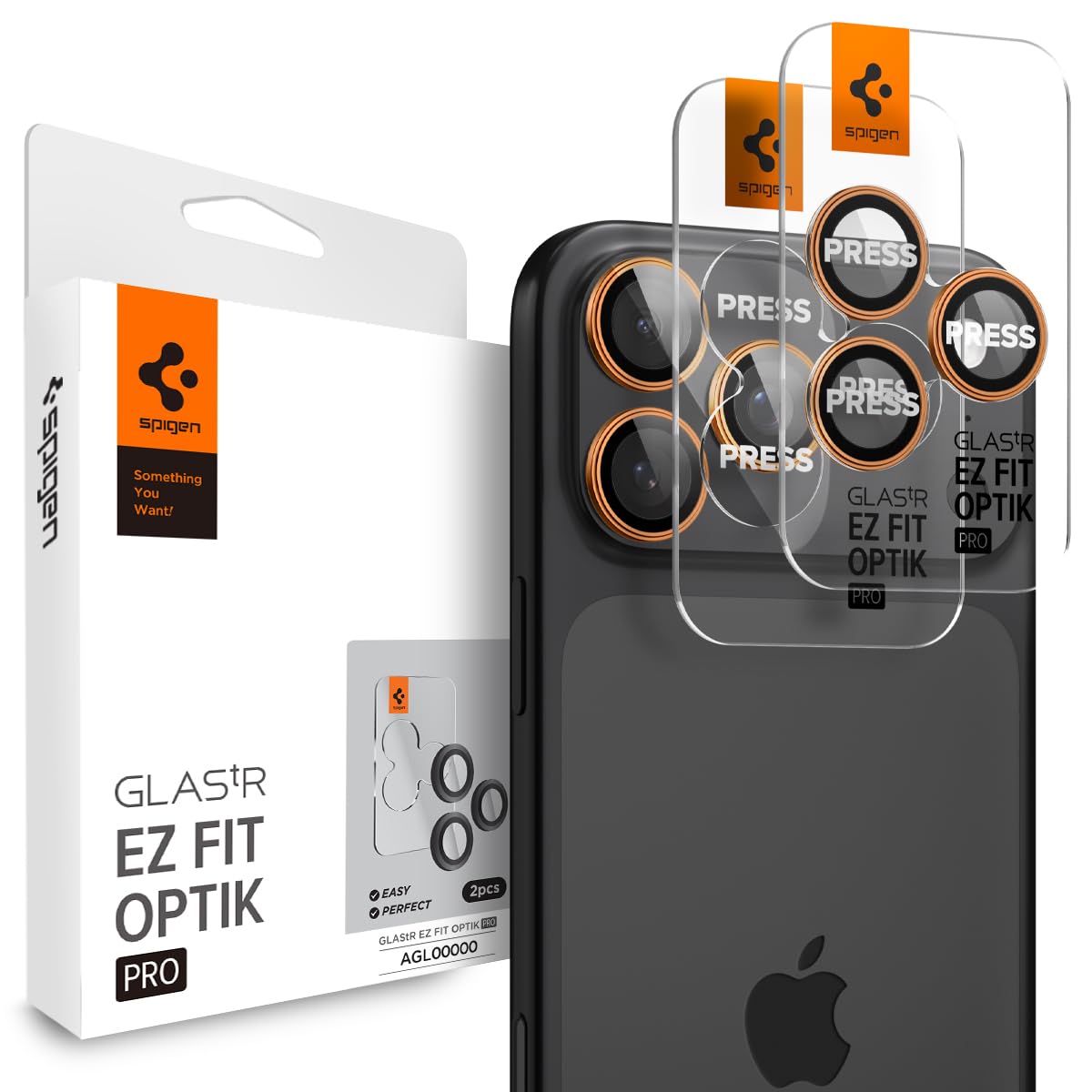 Spigen iPhone 17 Pro / 17 Pro Max 写真機保護すること写真フィルム iPhone 16 Pro / 16 Pro Max 相応う オレンジ色色 9H硬度強化因子硝子 水晶体プロテクター ２枚入 AGL10123 Optik Pro Orange
