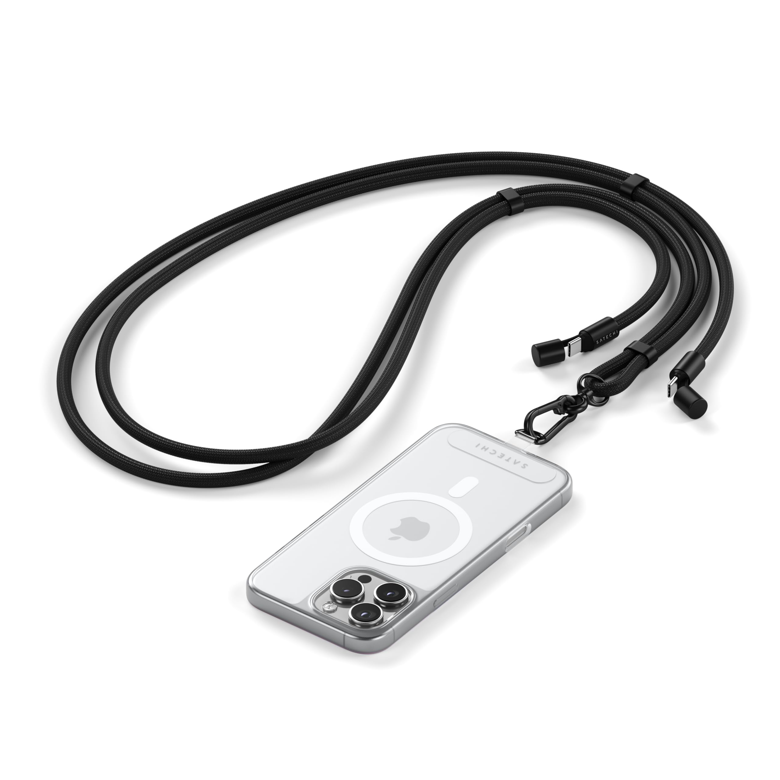 Satechi OntheGo USB-Cランヤードケーブル 60W急速充電 480Mbpsデータ転送 スマホストラップ 調節可能な編組コード (1.5m) iPhone/Android対応 (ブラック)