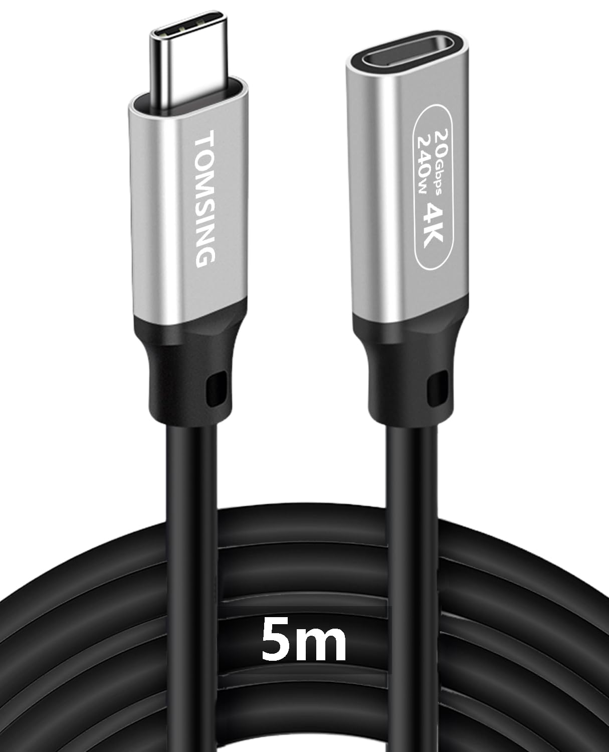 TOMSING USB Type C 延長ケーブル 5m USB3.2 Gen2 20Gbps 高速データタイプCオスからメス変換 PD 5A240W タイプc 延長コード スマートフォン/タブレット/ゲーム機/ノートパソコンのタイプｃ機種に対応 （