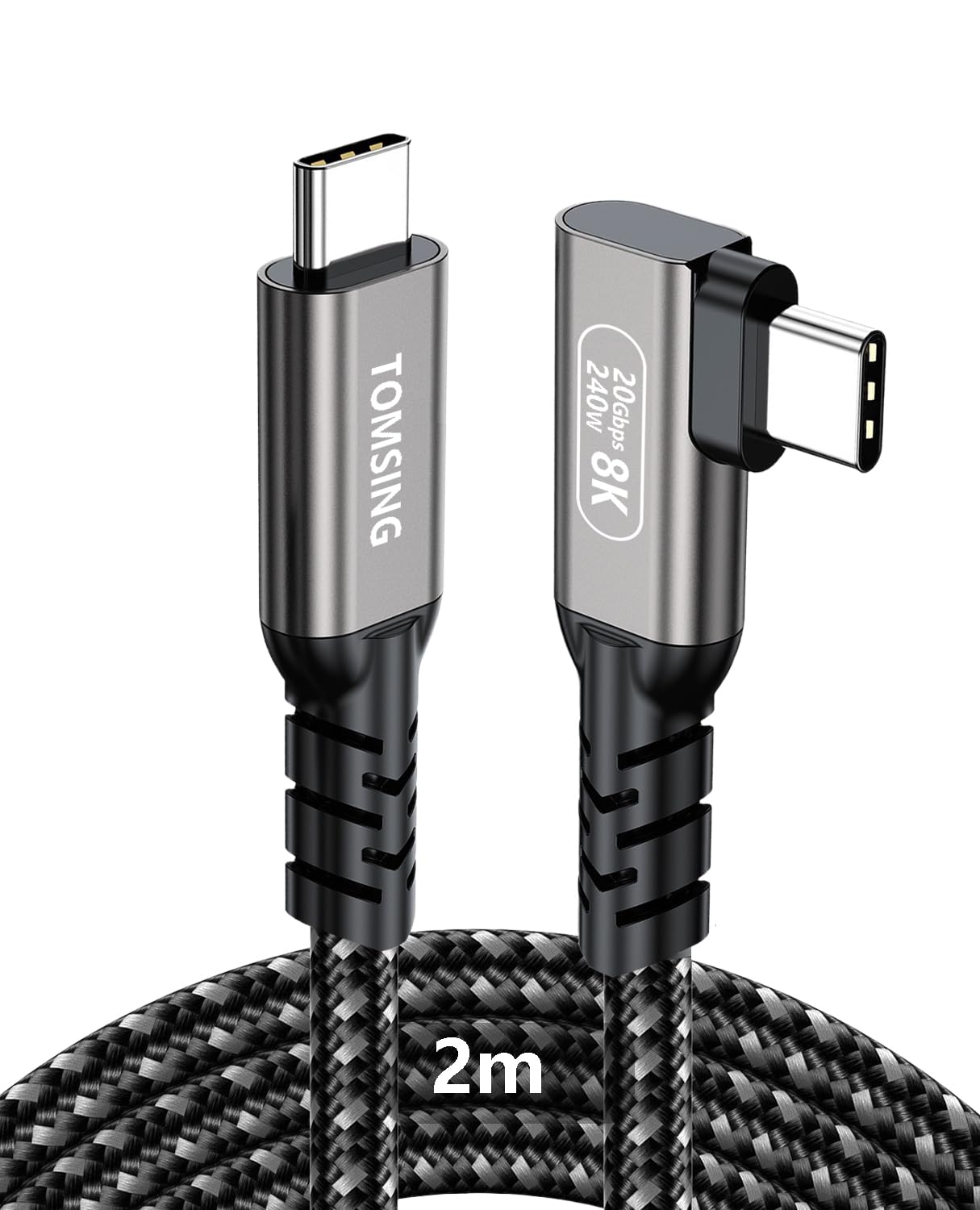 TOMSING USB Type C ケーブル L字 PD対応 240W/5A 超急速充電 USB3.2 Gen2 20Gbps 高速データ for iPhone 15/16/Matebook/iPad/Xperia/iPad/MacBook Pro/Galaxy S24/その他 Android 等 USB-C機器対応 （鉄灰色，2m）