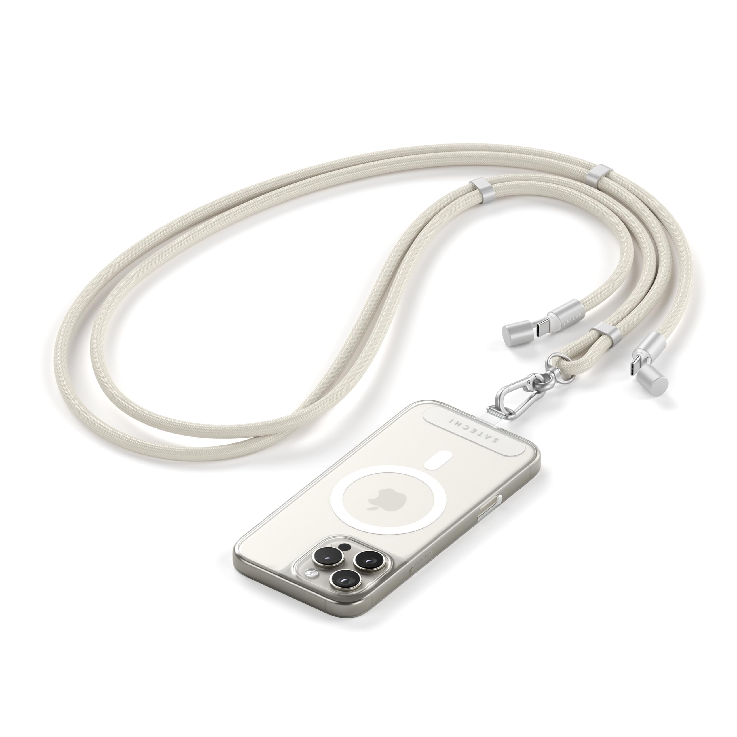 Satechi OntheGo USB-Cランヤードケーブル 60W急速充電 480Mbpsデータ転送 スマホストラップ 調節可能な編組コード (1.5m) iPhone/Android対応 (サンド)