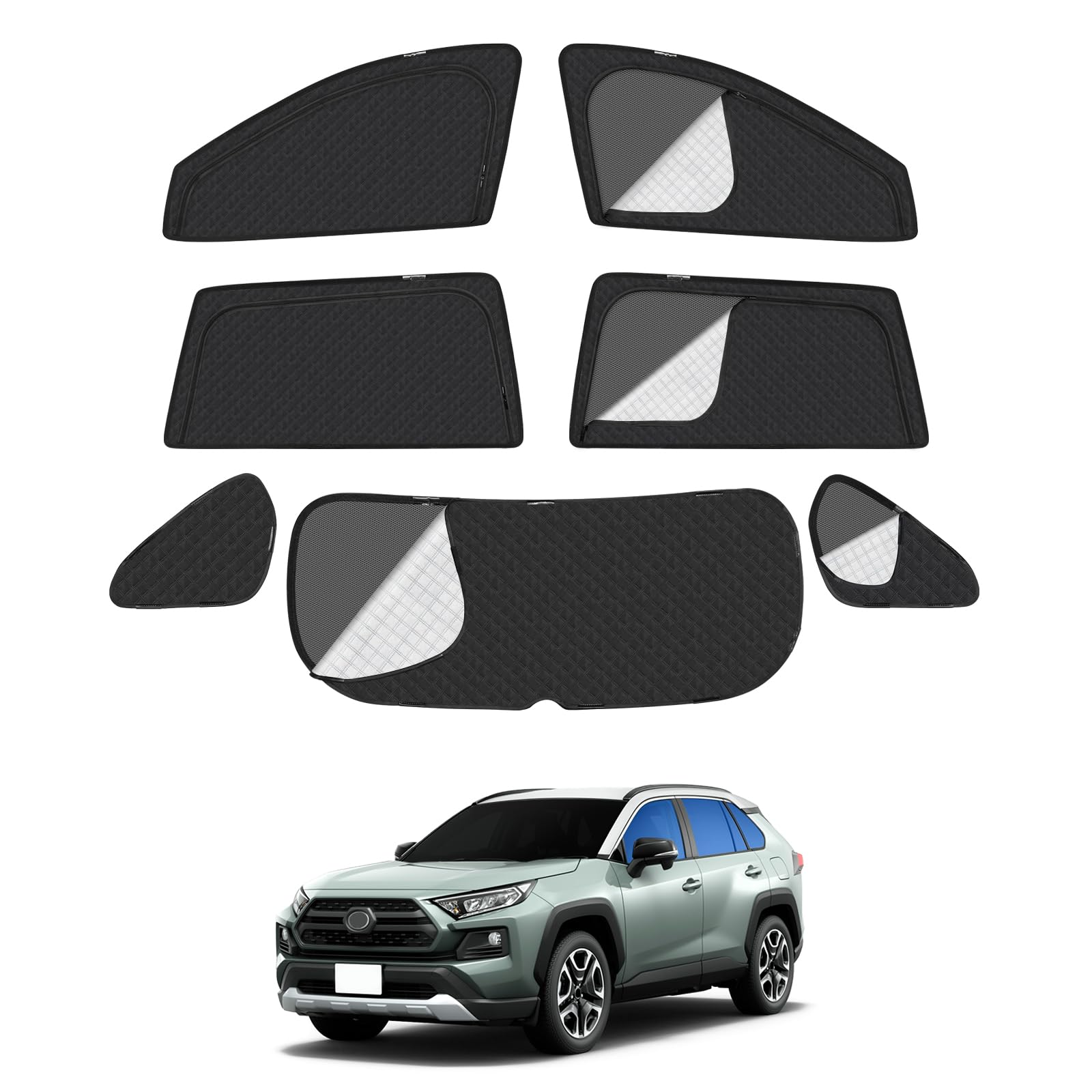 RAV4 50系 車種専用設計 メッシュカーテン 2in1 サンシェード 断熱 日除け 換気 RAV4 MXAA5# AXAH5# 全車窓 カーテン 虫避け プライバシー保護 カーシェード マグネット サイド用 通風 UVカット バッ|WES STORE