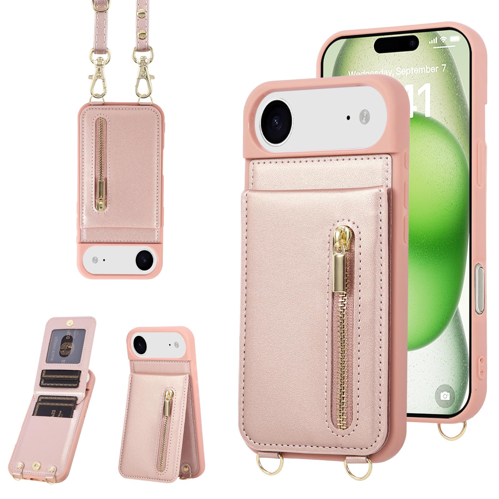 Jcxtrombulous対応 iPhone 17 Air ケース 背面カード マグネットICカード収納 調節可能なストラップ付き 耐衝撃な 携帯ケース アイホン17 Air スマホ PUレザー スタンド RFIDブロッキング技術ケース 6.9i