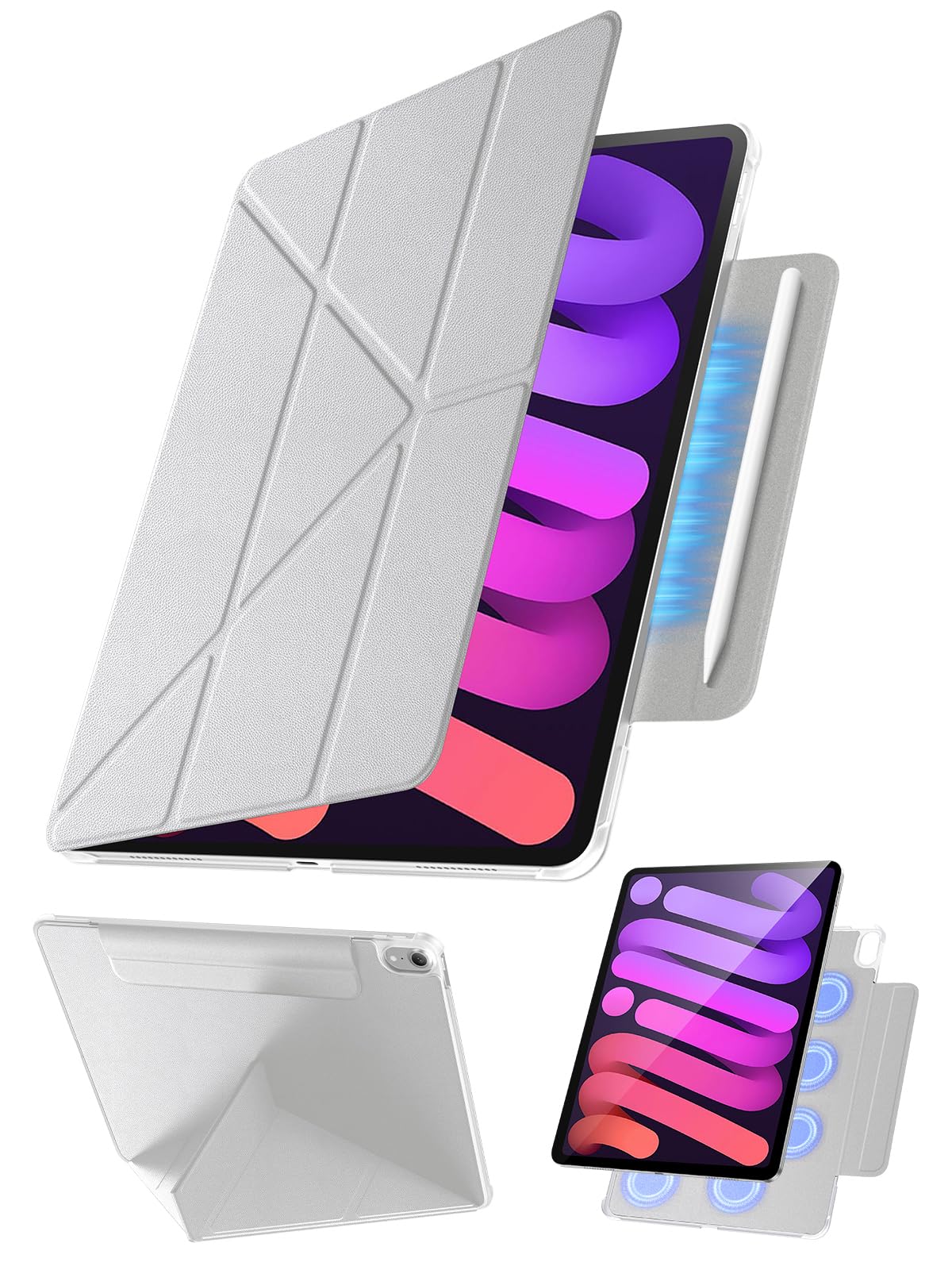 【360°全面保護すること・Y字照明ランプ】Tekka iPad mini7 容れもの (A17 Pro・第7時人 2024) / iPad mini6 容れもの (第6時人 8.3in 2021) 専用 磁石ねばり着く つつみ隠し書き込み納める 縦置き・横置き相応う 超薄型 軽さ PUなめし革