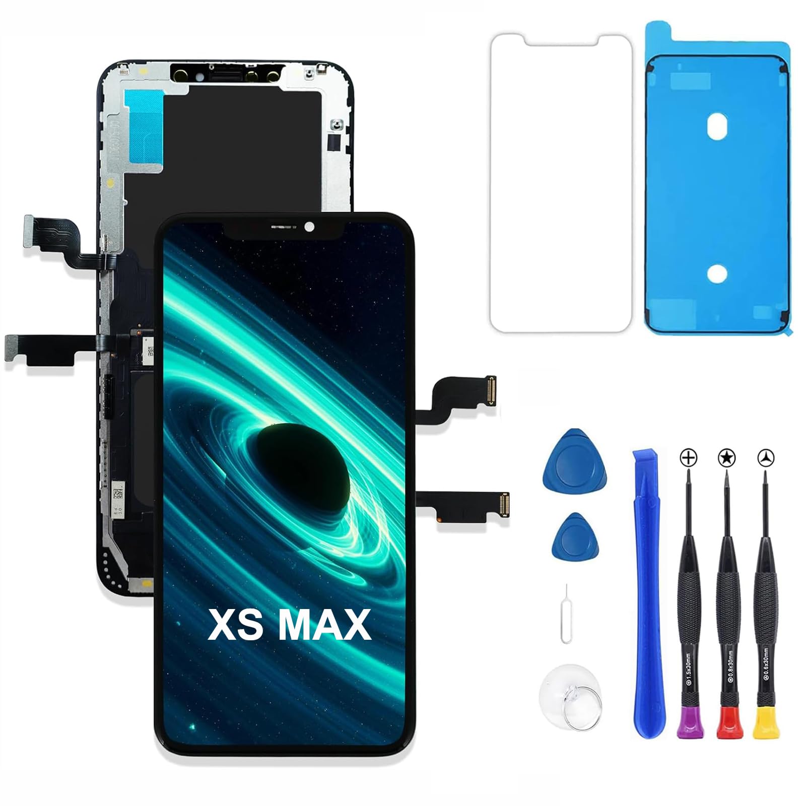 for iPhone XS Max 液晶パネル LCD 画面交換 [jasfiuay] iPhone XS Max 黒 6.5" FHDフロントパネル 3D タッチパネル 修理 スクリーン フロントガラス 修理パーツ デジタイザ 修理工具｜WES STORE