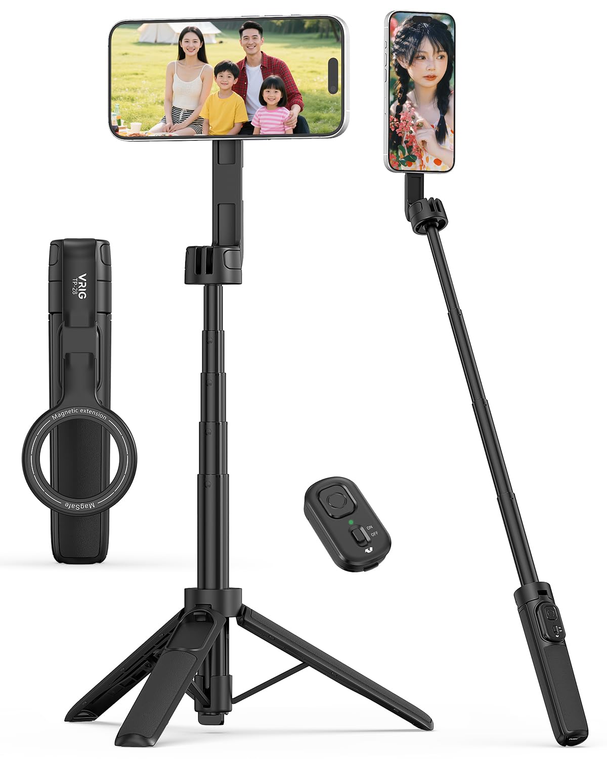 VRIG 自撮り棒 マグセーフ相応う スマホ 三脚架 磁石 持ちはこぶに助けになる 磁気輪っか付き添い人 旅する/寄りあつまる活動写真/セルフィー