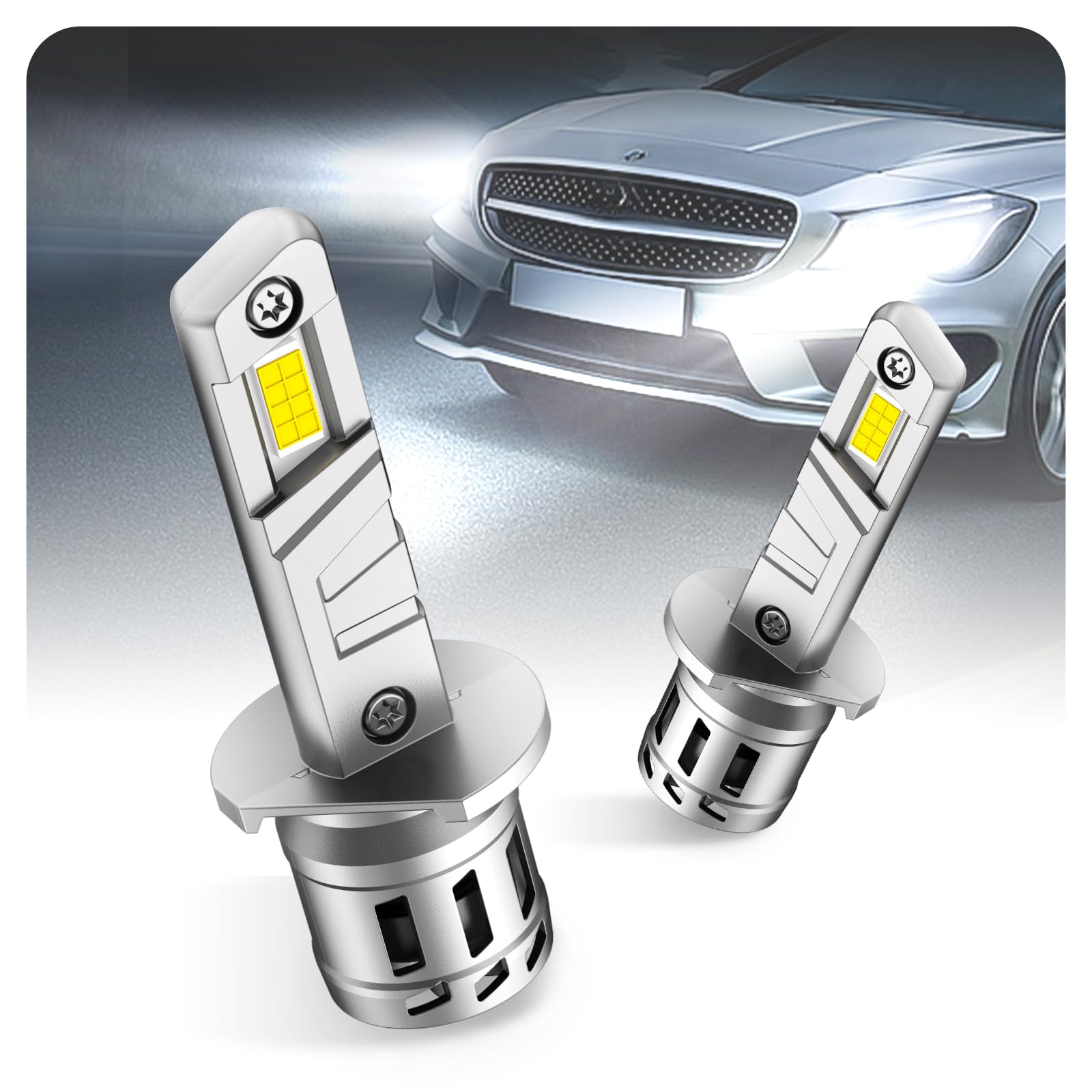 SEALIGHT 高輝度H1 LEDヘッドライト【30000LM・6500K・50W・4つの冷却機能・20000RPM静音ファン】 h1バルブ ハイビーム用 32連7535 CSP LEDチップ キャンセラー内蔵 DC9V-16V 車検対応 1:1サイズ 無極性＆ポン
