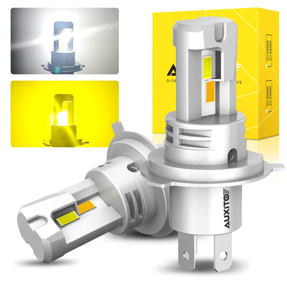 AUXITO h4 led ヘッドライト 2色切り替え LO ホワイト（6500K） HI イエロー（3000K ） h4 led ライト 4倍明るさUP 車検対応 DC12V-18V 車用/バイク用 無極性 取り付け簡単 キャンセラー内蔵 三重放熱デザ｜WES STORE