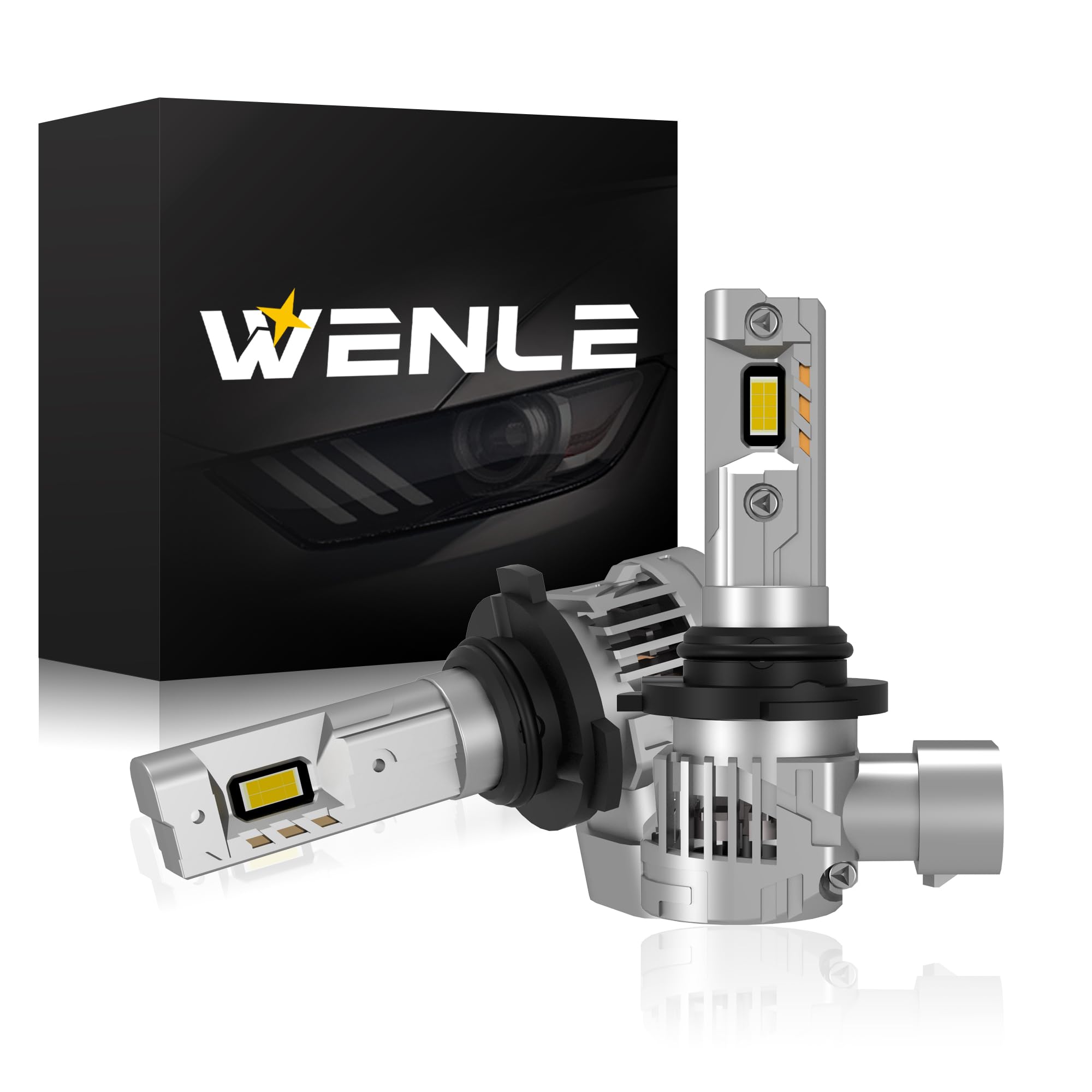 WENLE 史上超爆光 HIR2 led ヘッドライト バルブ 新車検対応 20倍明るさUP 30000LM（15000LM*2） 100W(50W*2) ホワイト 6500K DC12V車対応 定電流回路搭載 長寿命 静音冷却ファン付け 放熱性 瞬間起動 ノイズ