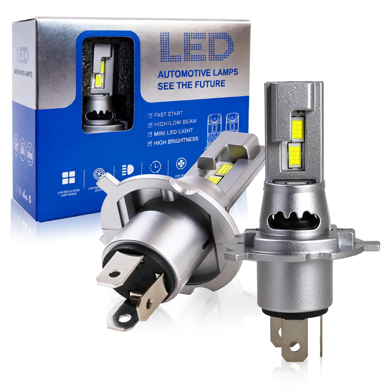 CAMOTO H4 LEDヘッドライト バルブ Hi/Lo 配線レス 32個高光効CSPチップ 6500K 取付簡単 12V車用対応 2個セット LED 車検対応 LEDバルブ 50W ファン付き 車/バイク用 長寿命 L1シリーズ