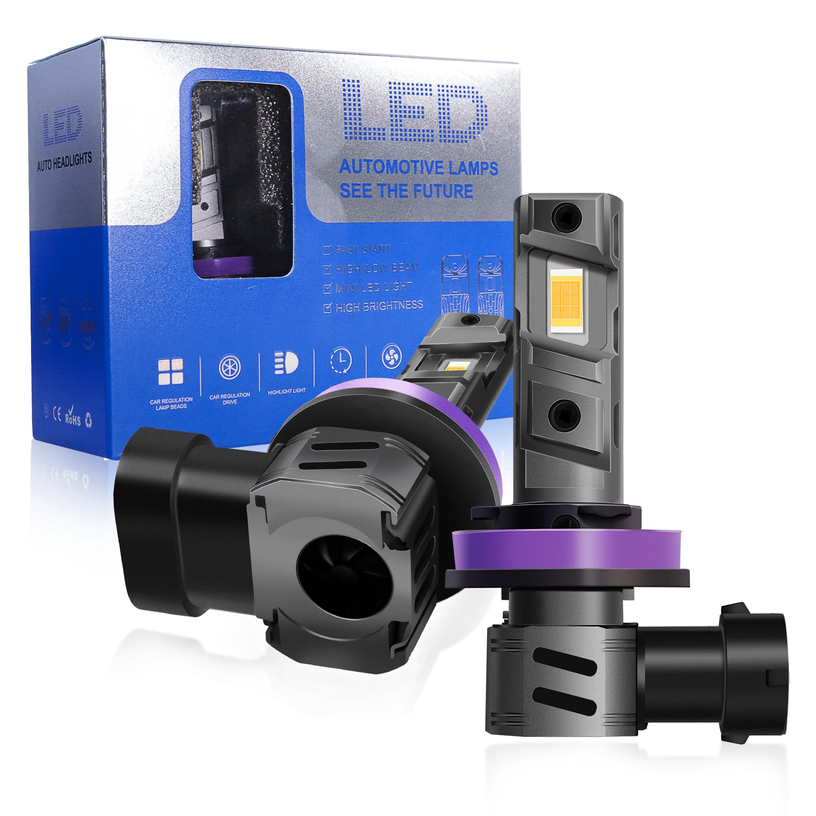 CAMOTO H11 LEDヘッドライト バルブ 明るさ 配線レス 取付簡単 2個セット 車用 LED 車検対応 LEDバルブ 高光効CSPチップ 6500K 50W ファン付き 車/バイク用 長寿命 静音 一体型 L1シリーズ