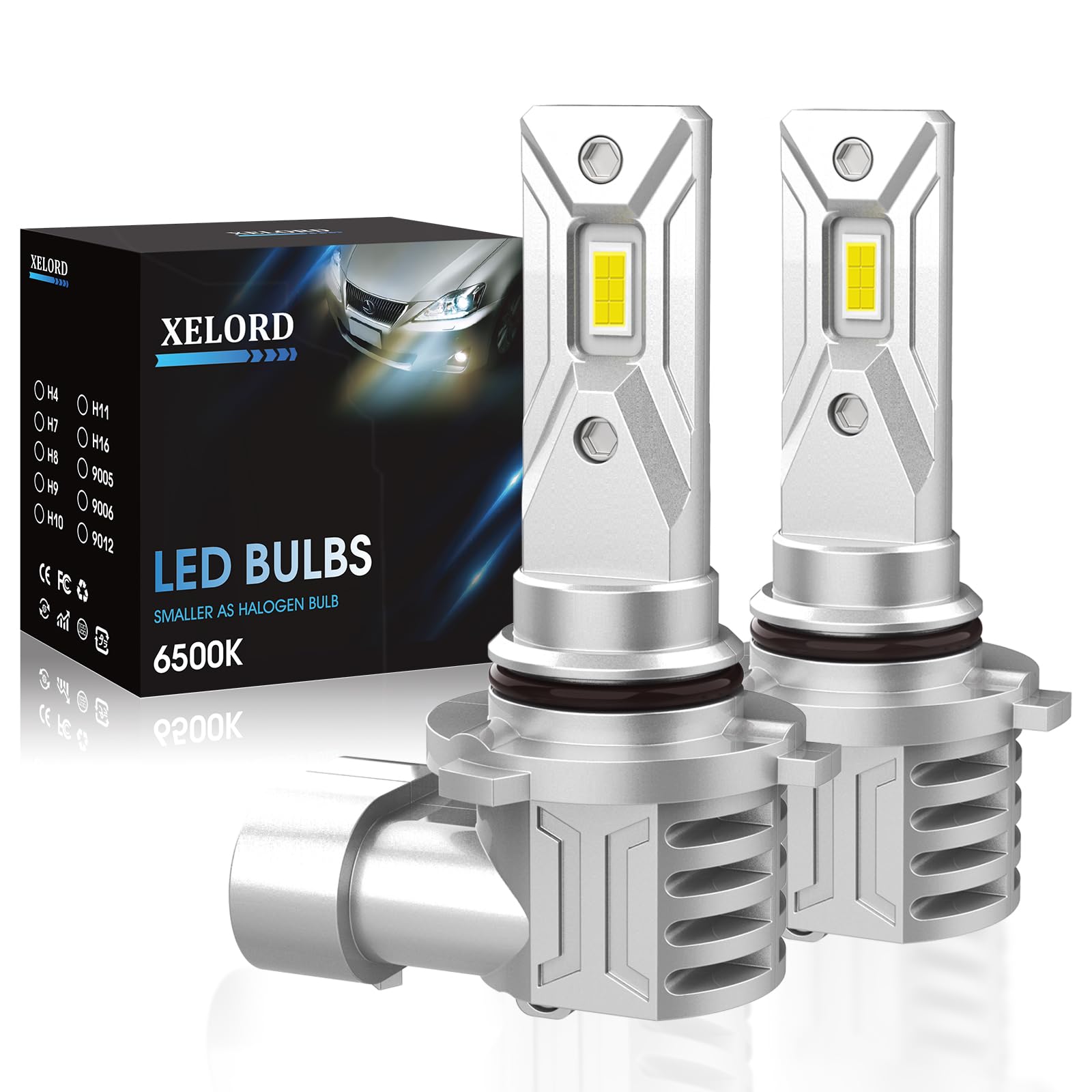 XELORD HB4 LED ヘッドライト フォグランプ 車検対応 高光効CSPチップ搭載 9006 hb4 ledバルブ 6500K ホワイト ファンレス ノイズ対策 DC12V車用 2個入
