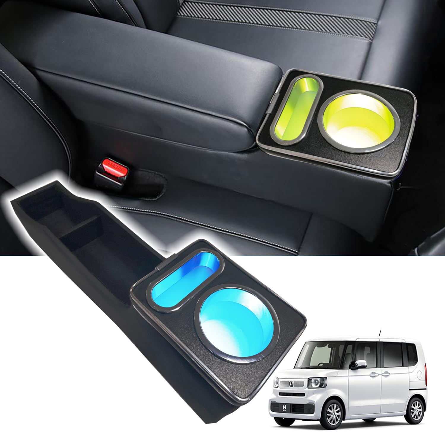 Yotetat N-BOX JF5アームレストコンソール ホンダ 新型N-BOX JF3/JF4JF5/JF6/用 コンソールボックス ベンチシート車に適用 呼吸ランプ 七色変換 USBポート付き エヌボックス 車内収納ボックス N-BOX NBOX