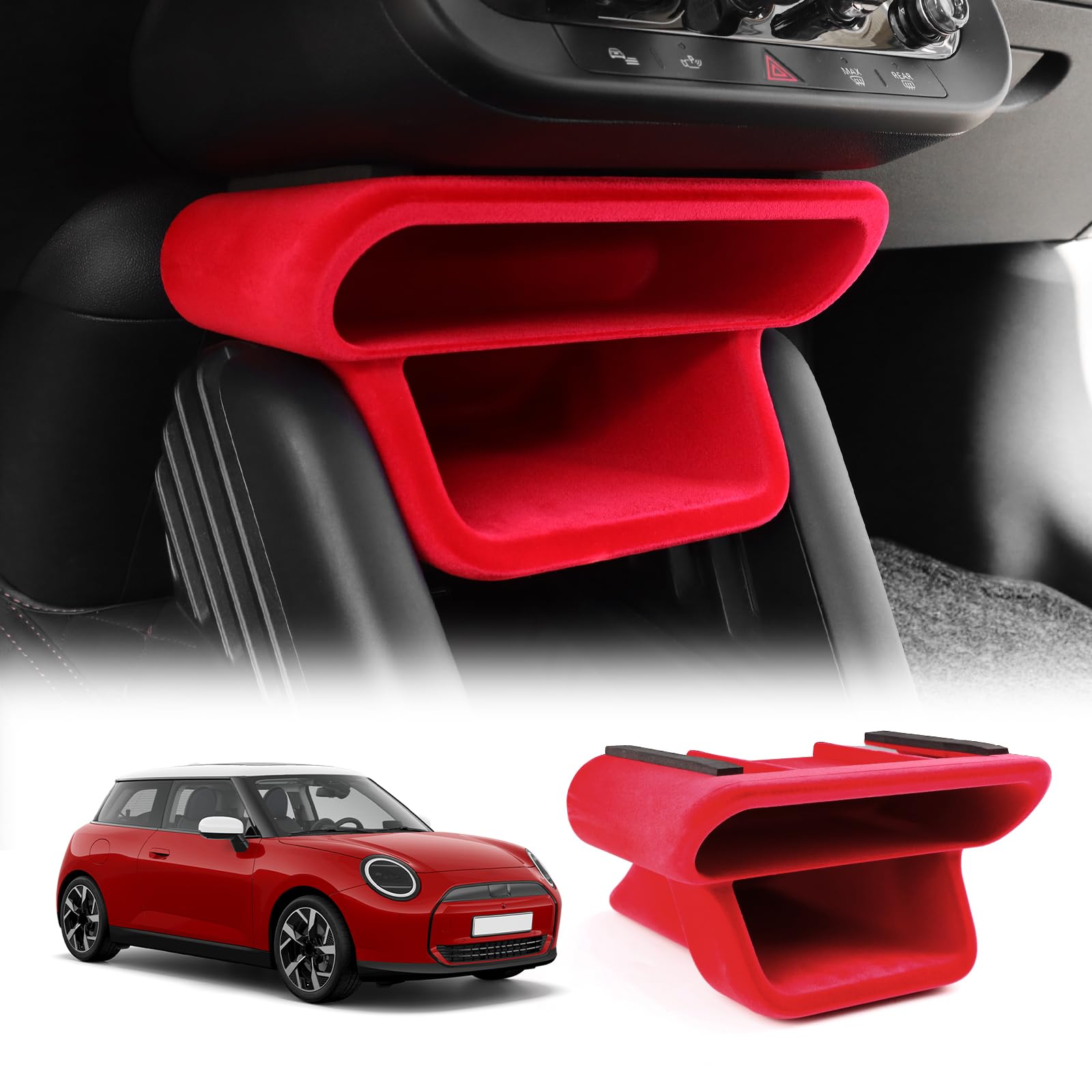 KUNGKIC ミニクーパー J01 SE S J05 ACEMAN エースマン 2024 2025 センターコンソール コンソールトレイ コンソールボックス 車内収納ボックス 小物入れ 内装パーツ アクセサリー (赤いフロッキングタ|WES STORE