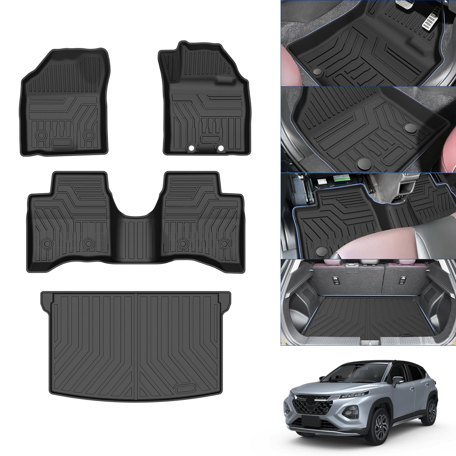 CARVANTA フロンクス WDB3S / WEB3S型 3D フロアマット + トランクマット 5人乗り フルセット 立体フロアマット 2023年4月~現行 FRONX カーマット TPE材質 立体成型 車種専用 防水 耐汚れ 耐摩擦 抗菌性
