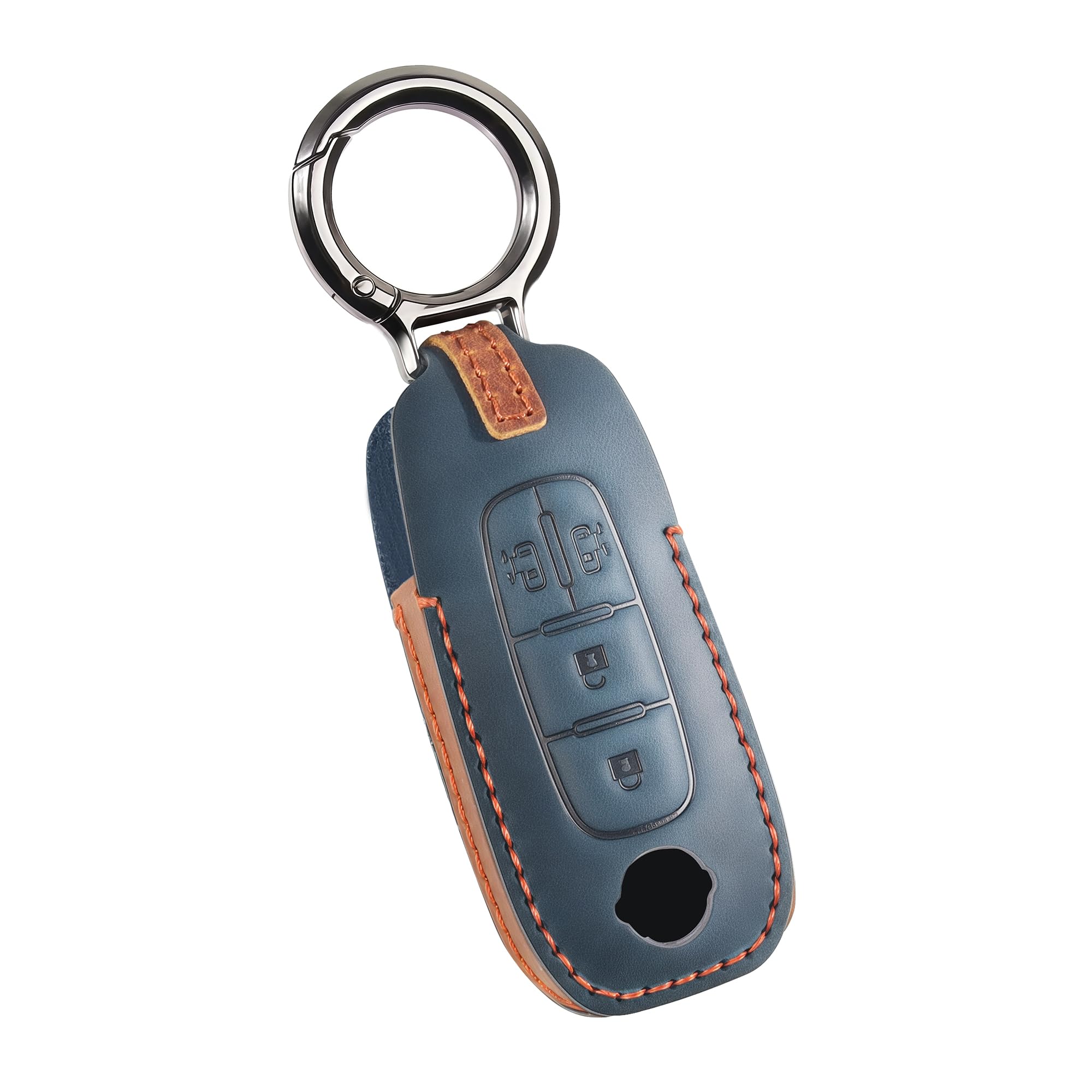 [PIMOHI] 新型セレナC28系 キーケース 本革 適合日産 セレナ スマートキーカバー レザー 両側スライドドア シンプルデメタリックキーホルダー 軽量 (ブルー)