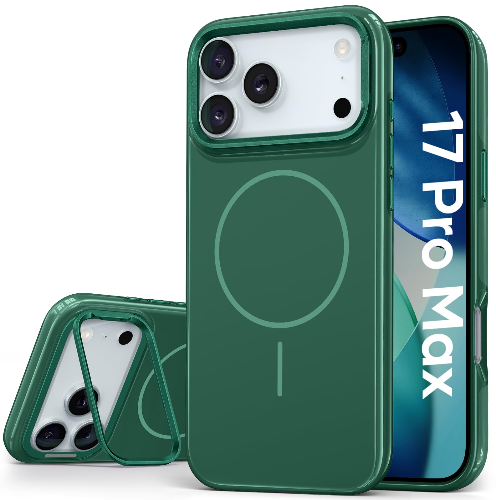 Vihibii iPhone 17 Pro Max ケース スタンド付き MagSafe対応 耐衝撃 iPhone17 Pro Max マグネットケース ワイヤレス充電対応 シリコンエッジ いphone17 Pro Max ハードカバー 薄型 隠れスタンド 色あせ防止 iPho