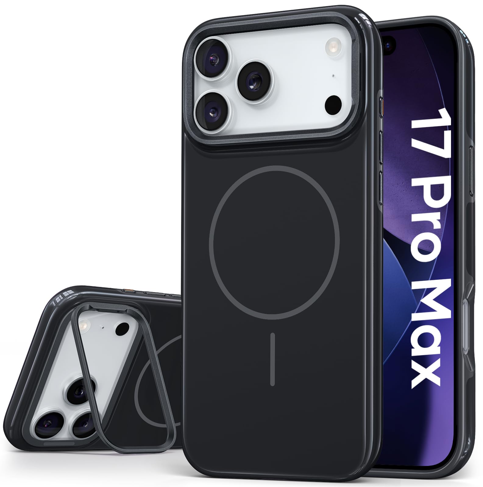 Vihibii iPhone 17 Pro Max ケース スタンド付き MagSafe対応 耐衝撃 iPhone17 Pro Max マグネットケース ワイヤレス充電対応 シリコンエッジ いphone17 Pro Max ハードカバー 薄型 隠れスタンド 色あせ防止 iPho