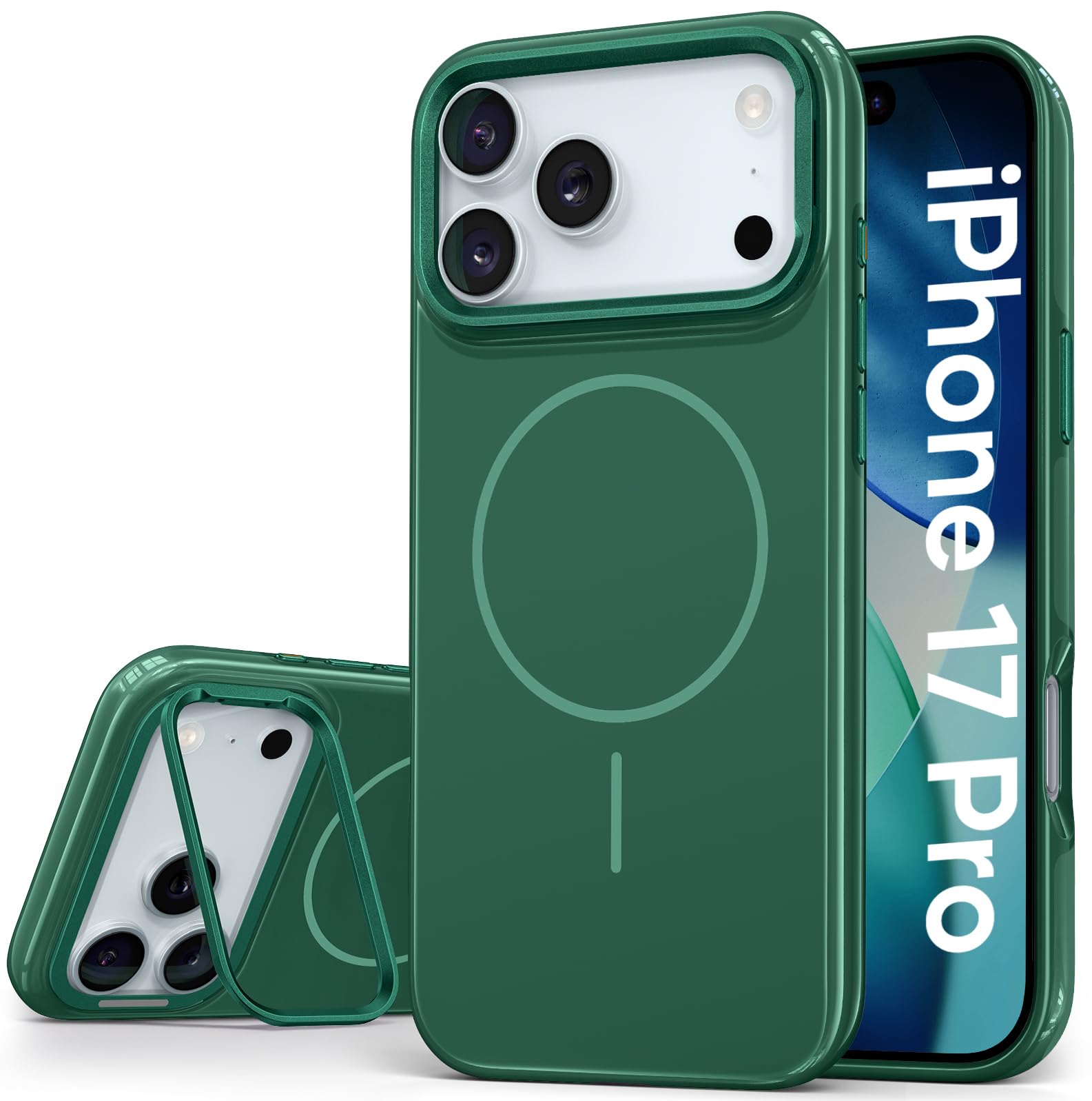 Vihibii iPhone 17 Pro ケース スタンド付き MagSafe対応 耐衝撃 いphone17 Pro マグネットケース ワイヤレス充電対応 シリコンエッジ iPhone17 Pro ハードカバー 薄型 隠れスタンド 色あせ防止 17pro アイフ