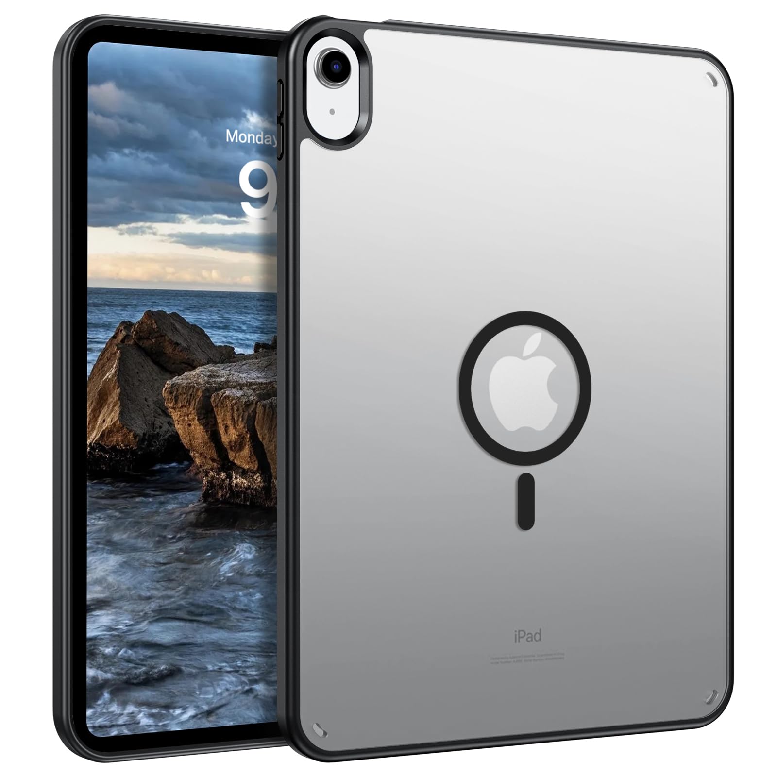 Telaso iPad A16 ケース MagSafe対応 スタ 半透明バックカバー 耐衝撃 軽量 薄型 傷つけ防止 TPU PC iPad 11世代/10世代ケース (2025/2022モデル) 10.9 インチ ブラック｜WES STORE